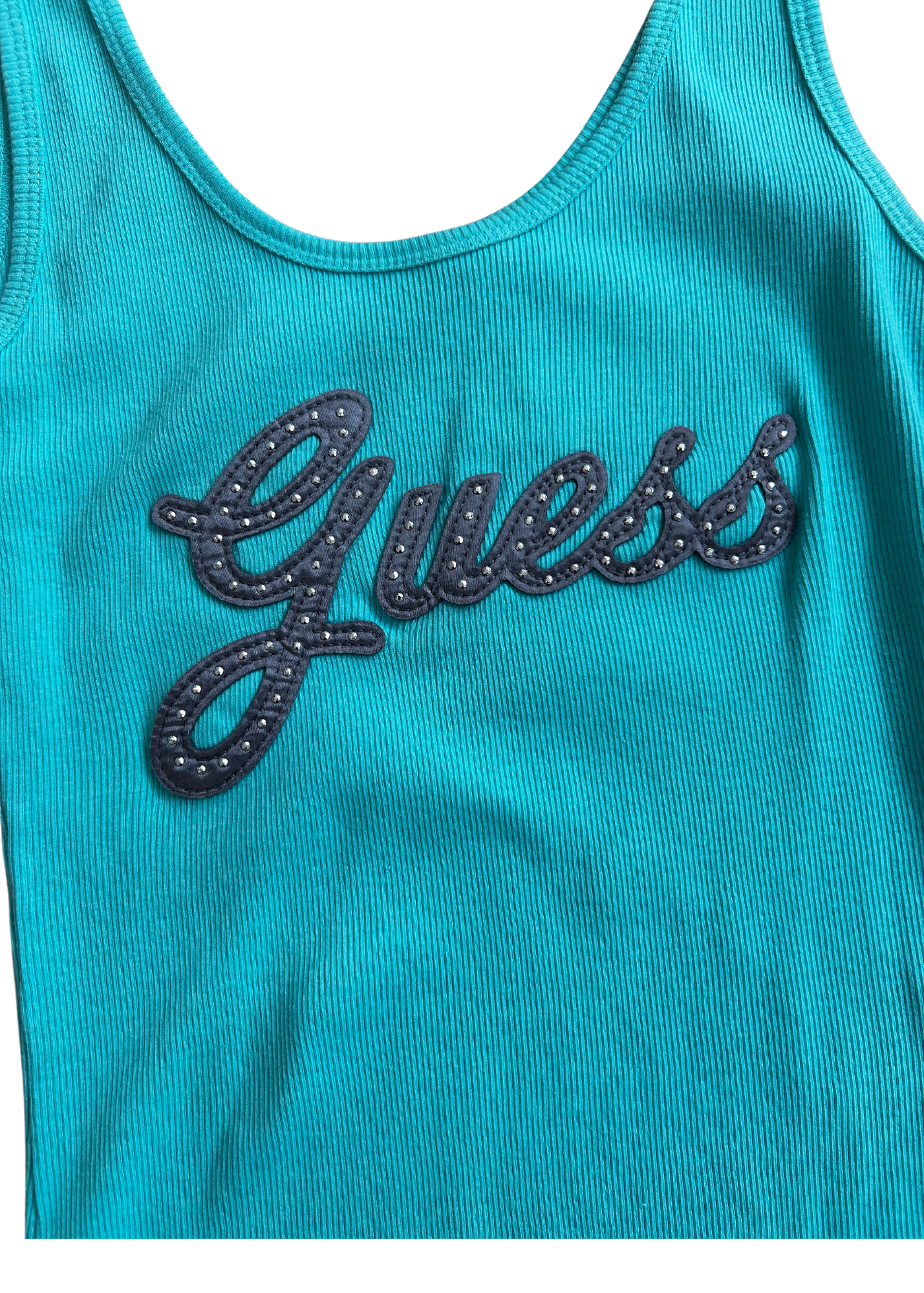 GUESS DEADSTOCK Aqua Ribbed Tank W Logo