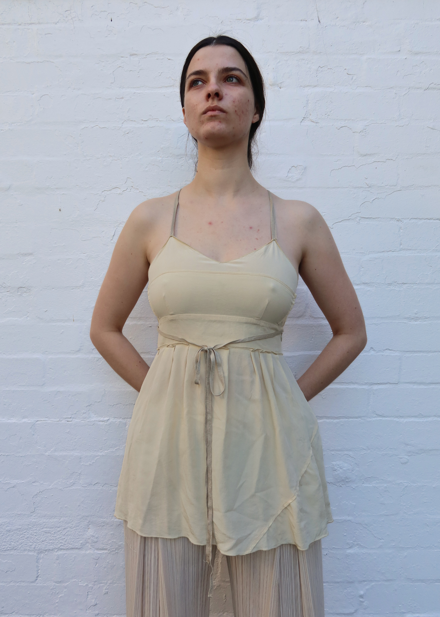 MIU MIU (AS IS) Cream Silk Cami W/ Lace Up Back