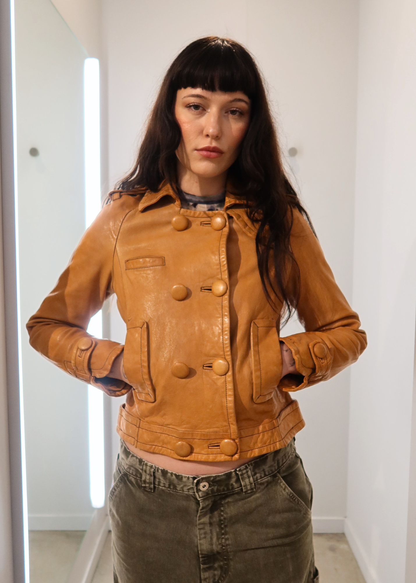 BANANA REPUBLIC Vintage Tan Leather Double Breasted Jacket