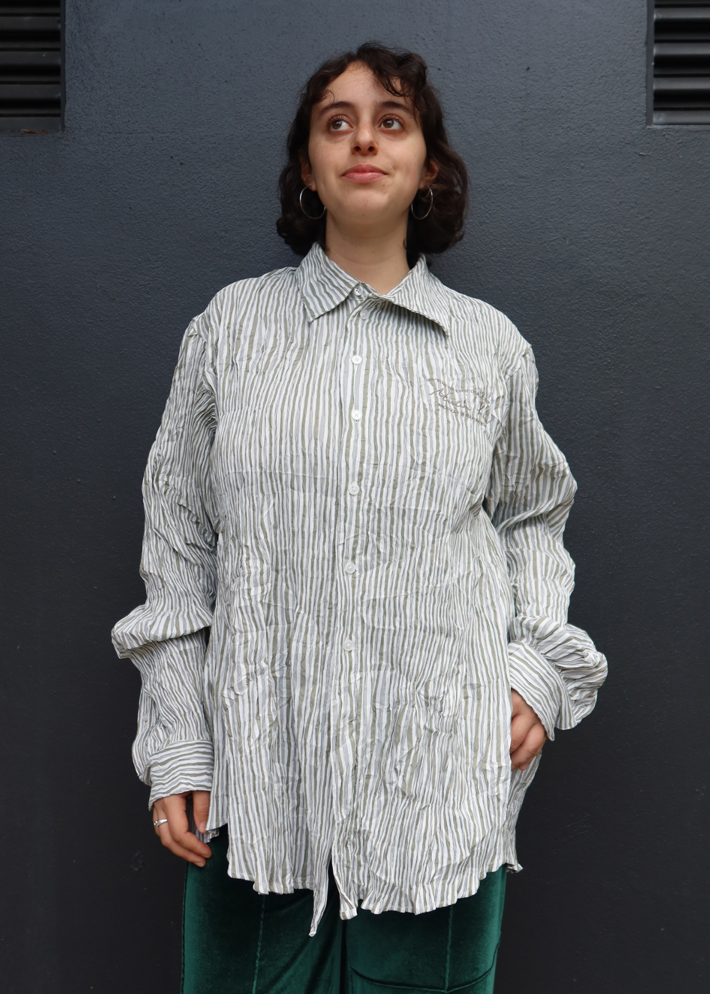 MARTINE ROSE (AS IS) Stripe Smocked Crinkle Shirt