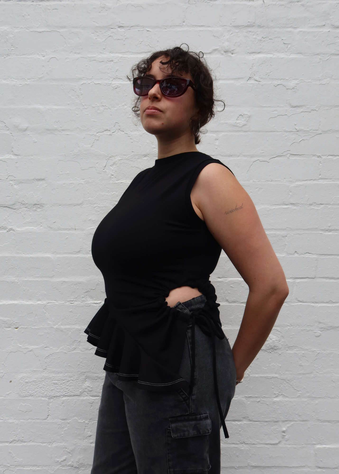 GOTHAM STUDIO 'Dive' Drawstring Ruched Asymmetrical Ruffle Top