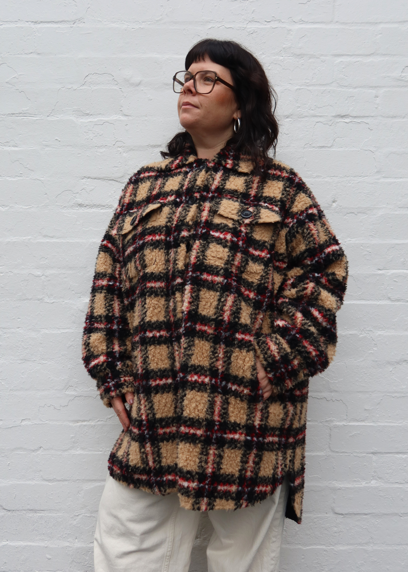 STAND STUDIO Plaid Teddy Coat W/ Pockets