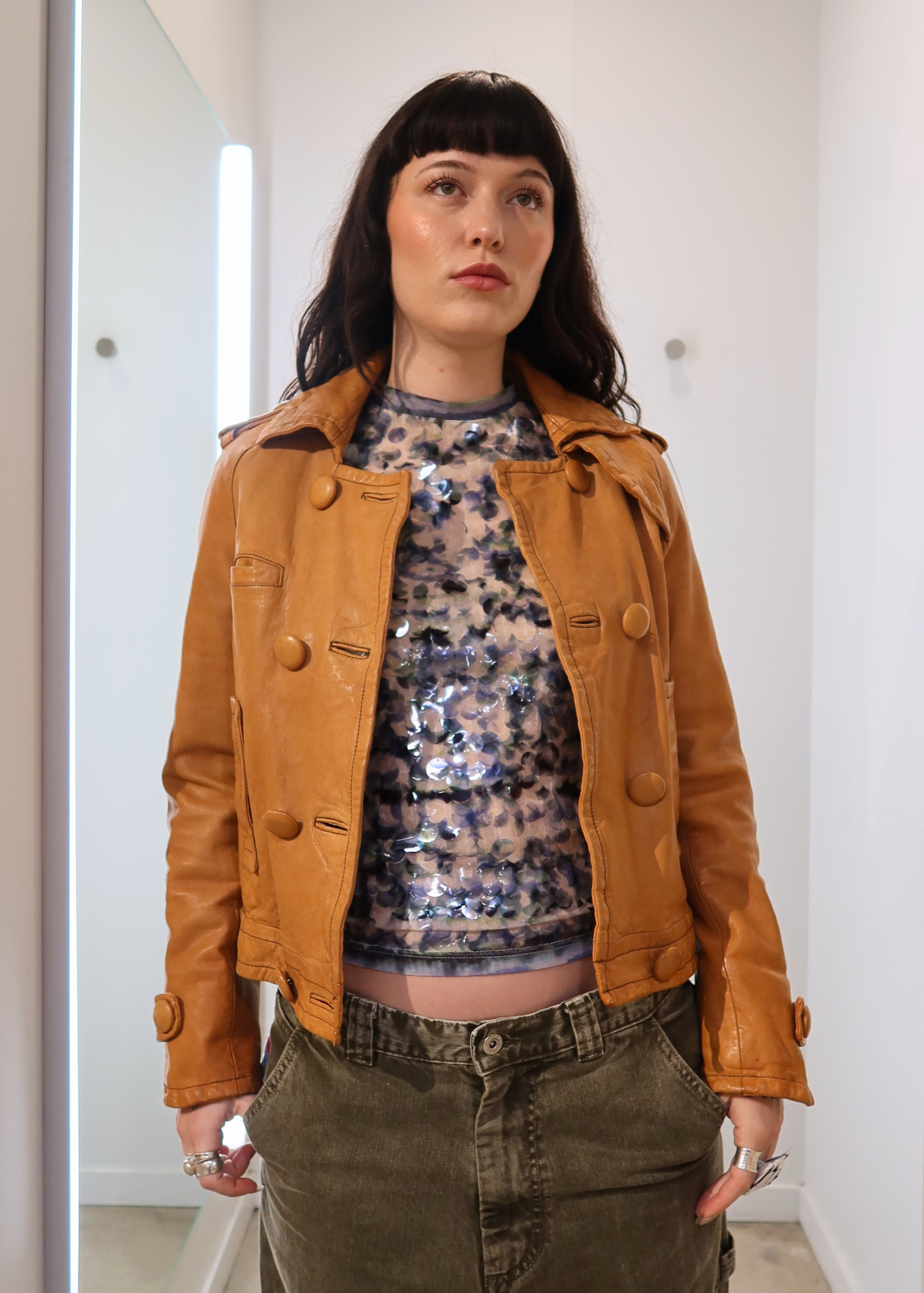BANANA REPUBLIC Vintage Tan Leather Double Breasted Jacket