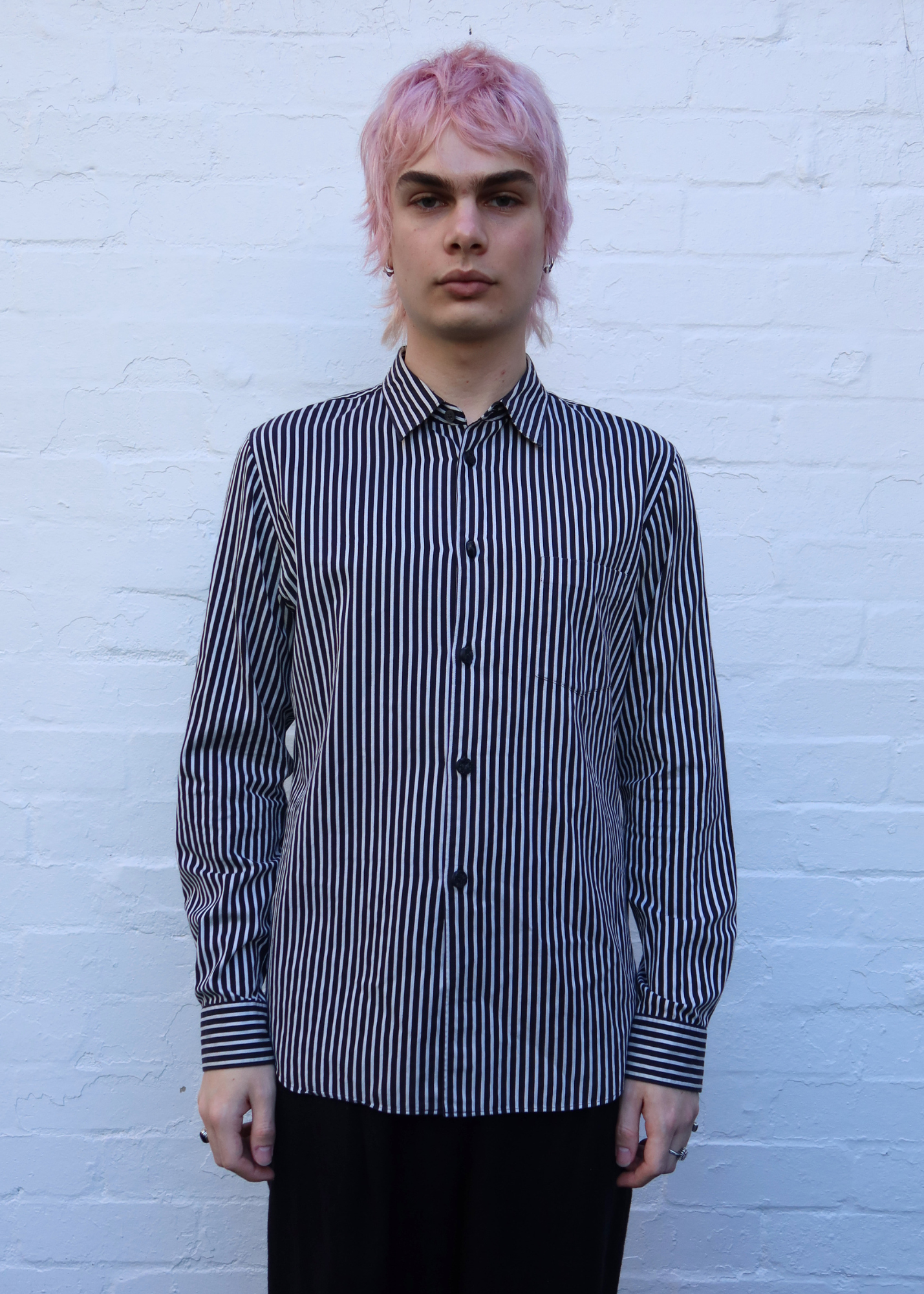 COMME DES GARCONS HOMME PLUS AD2012 Hickory Stripe Rubber Button Shirt