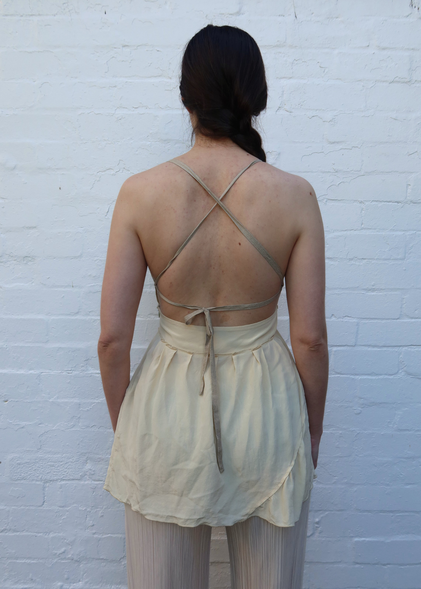 MIU MIU (AS IS) Cream Silk Cami W/ Lace Up Back