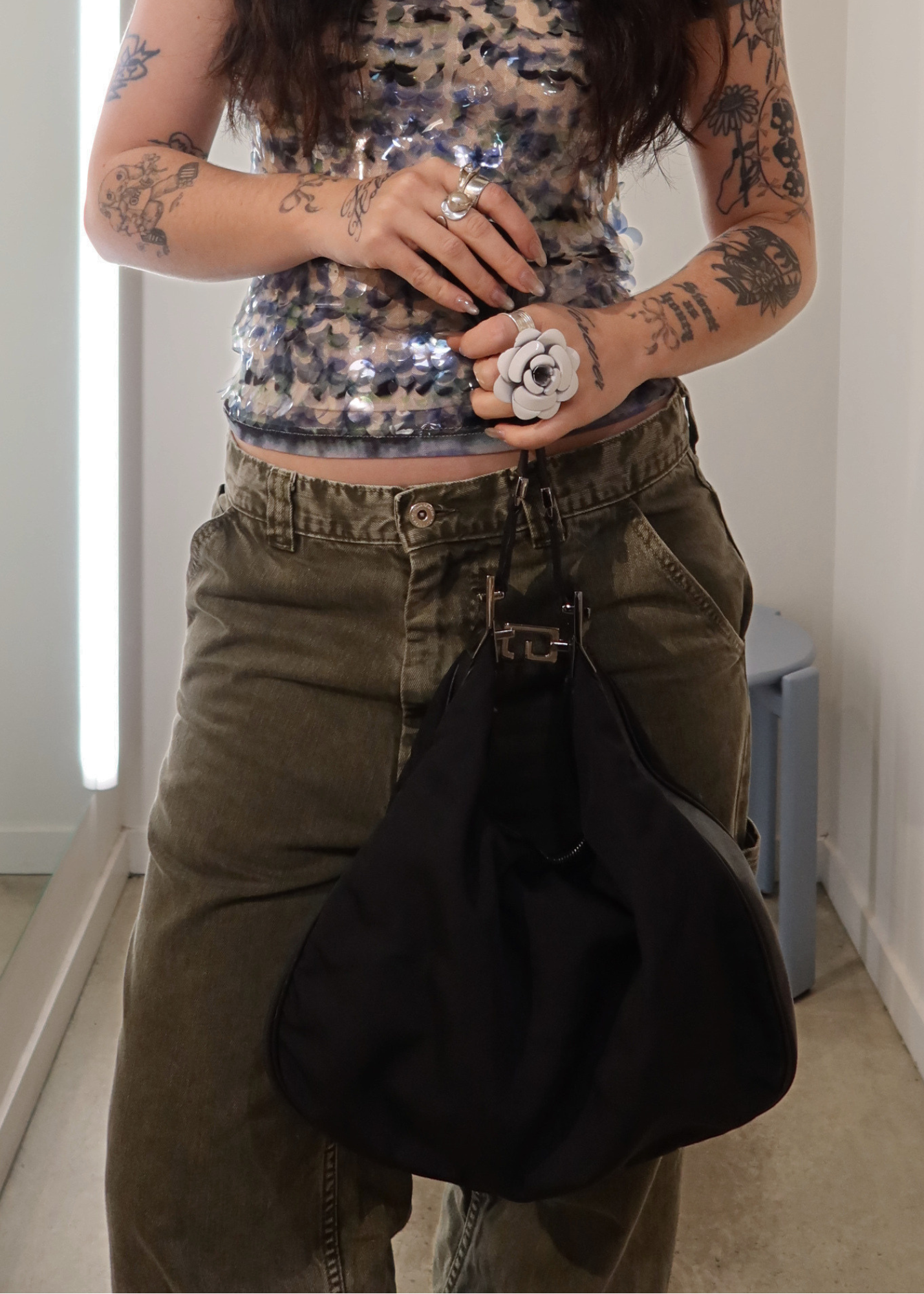 GUCCI (AS IS) Nylon/Leather Attache G Clasp Hobo Bag