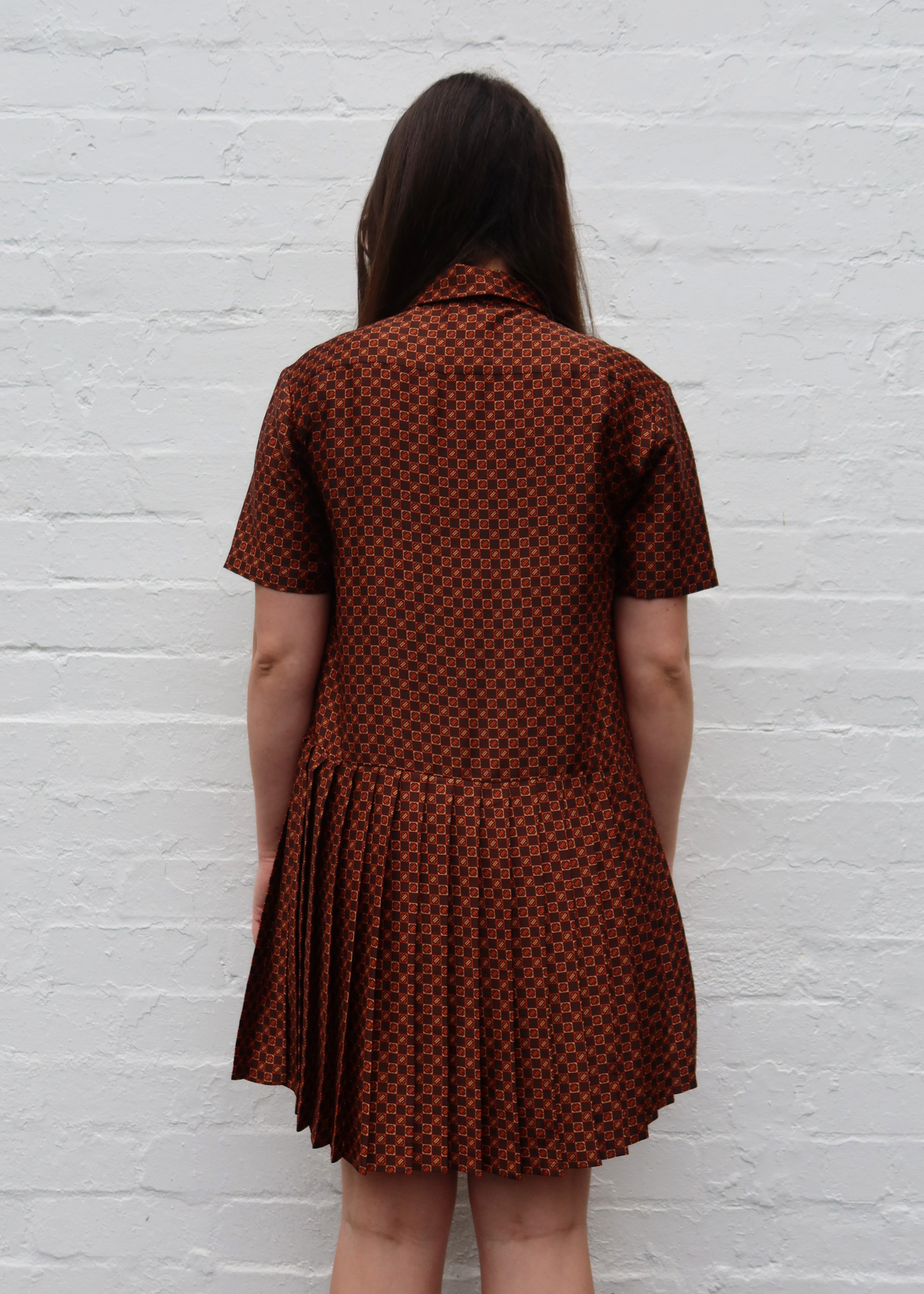 MAJE Checkerboard Pleated Drop Waist Mini Dress