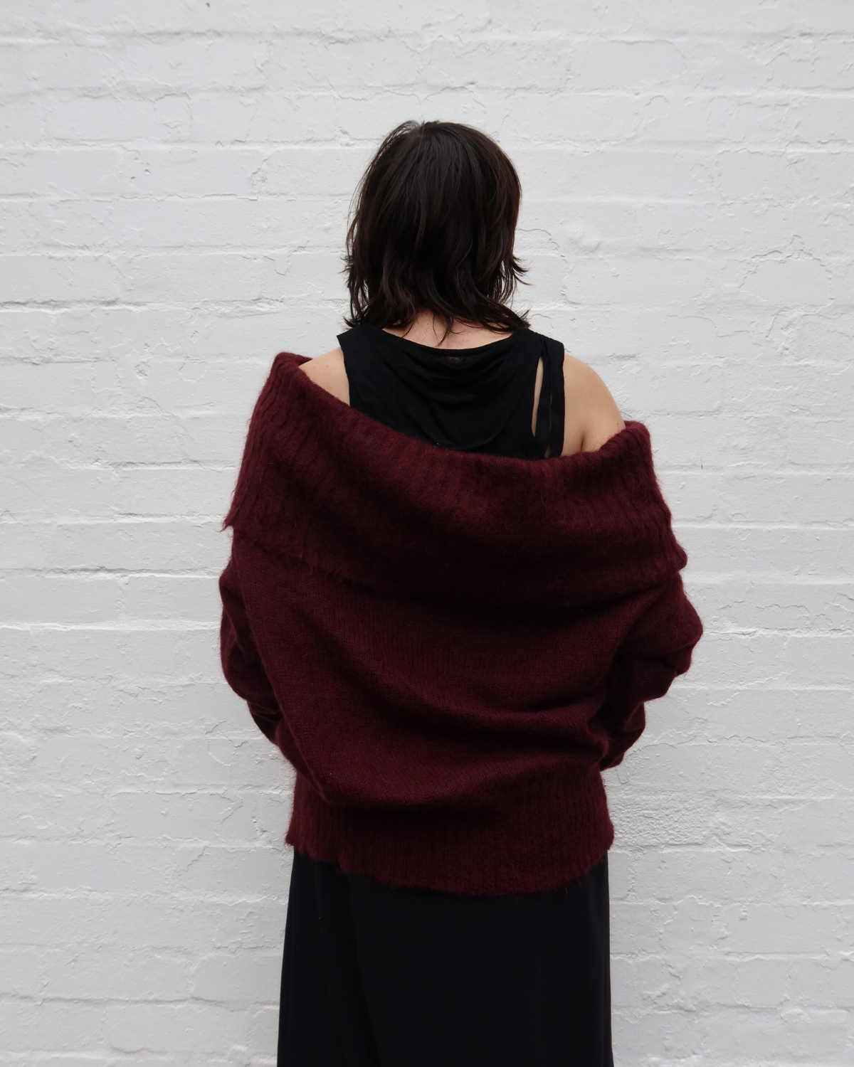 DOLCE & GABBANA Vintage Maroon Mohair Blend Off Shoulder Roll-Neck Jumper