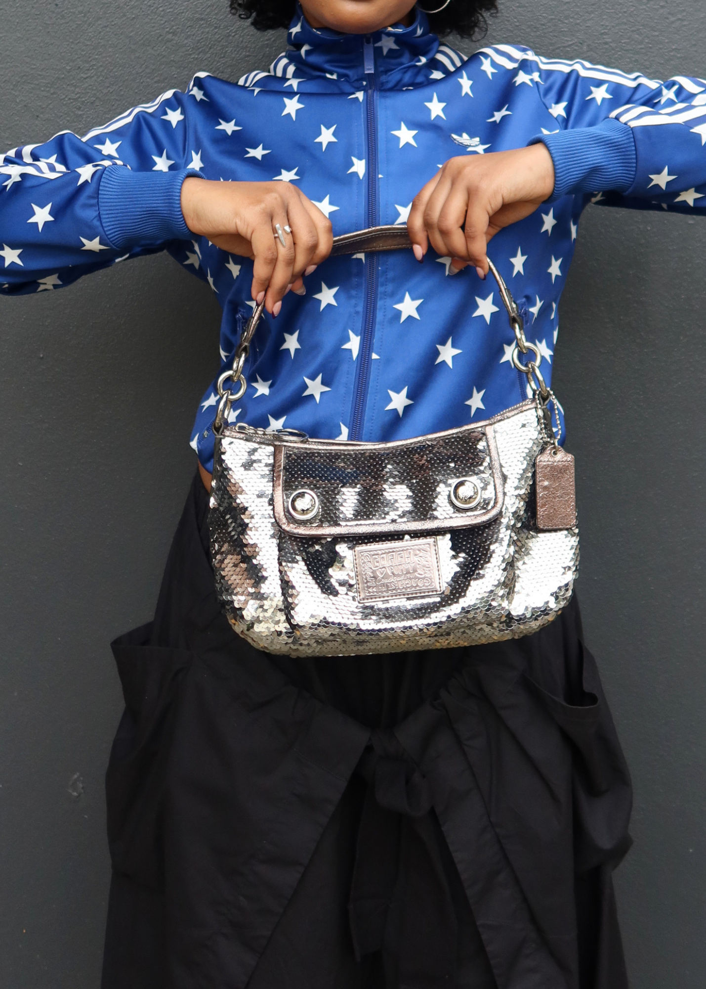 COACH Grey Sequin/Metallic Leather Hobo Bag