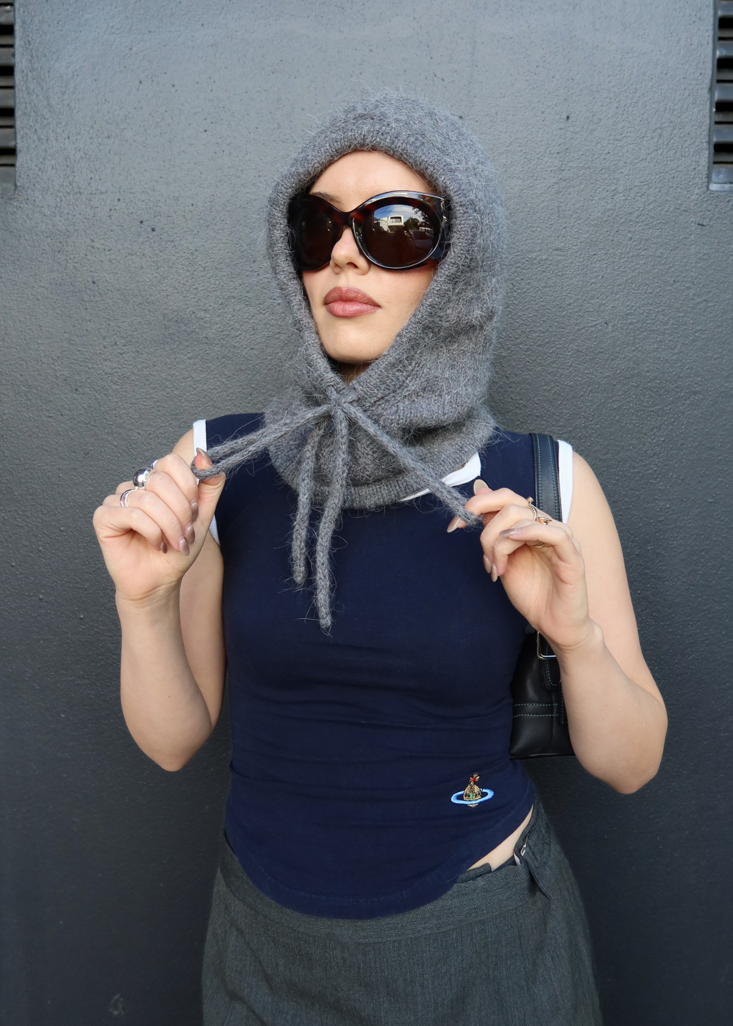 Grey Knit Hood W/ Drawstrings