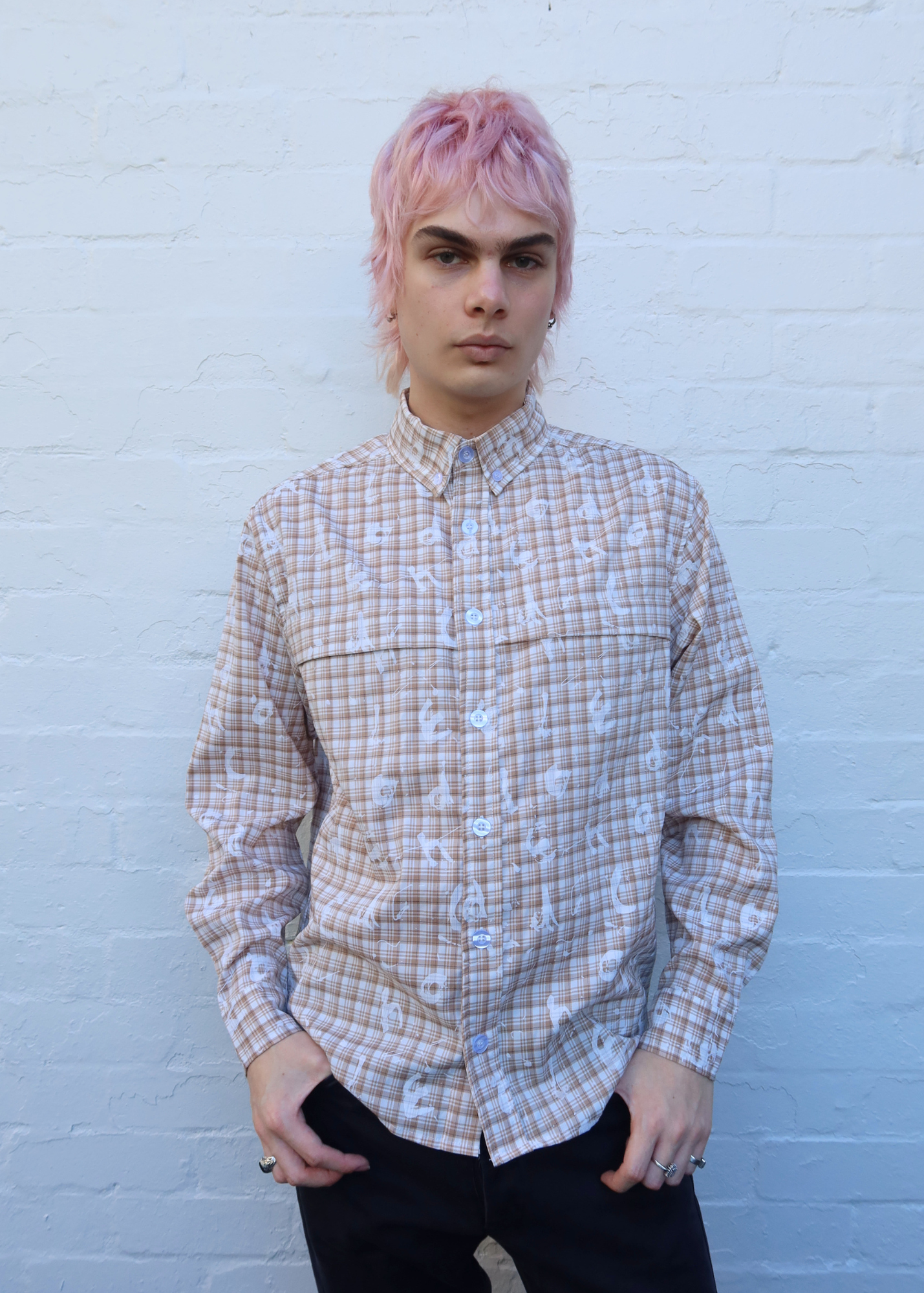 HODDLE Plaid Paint Monogram Button Up