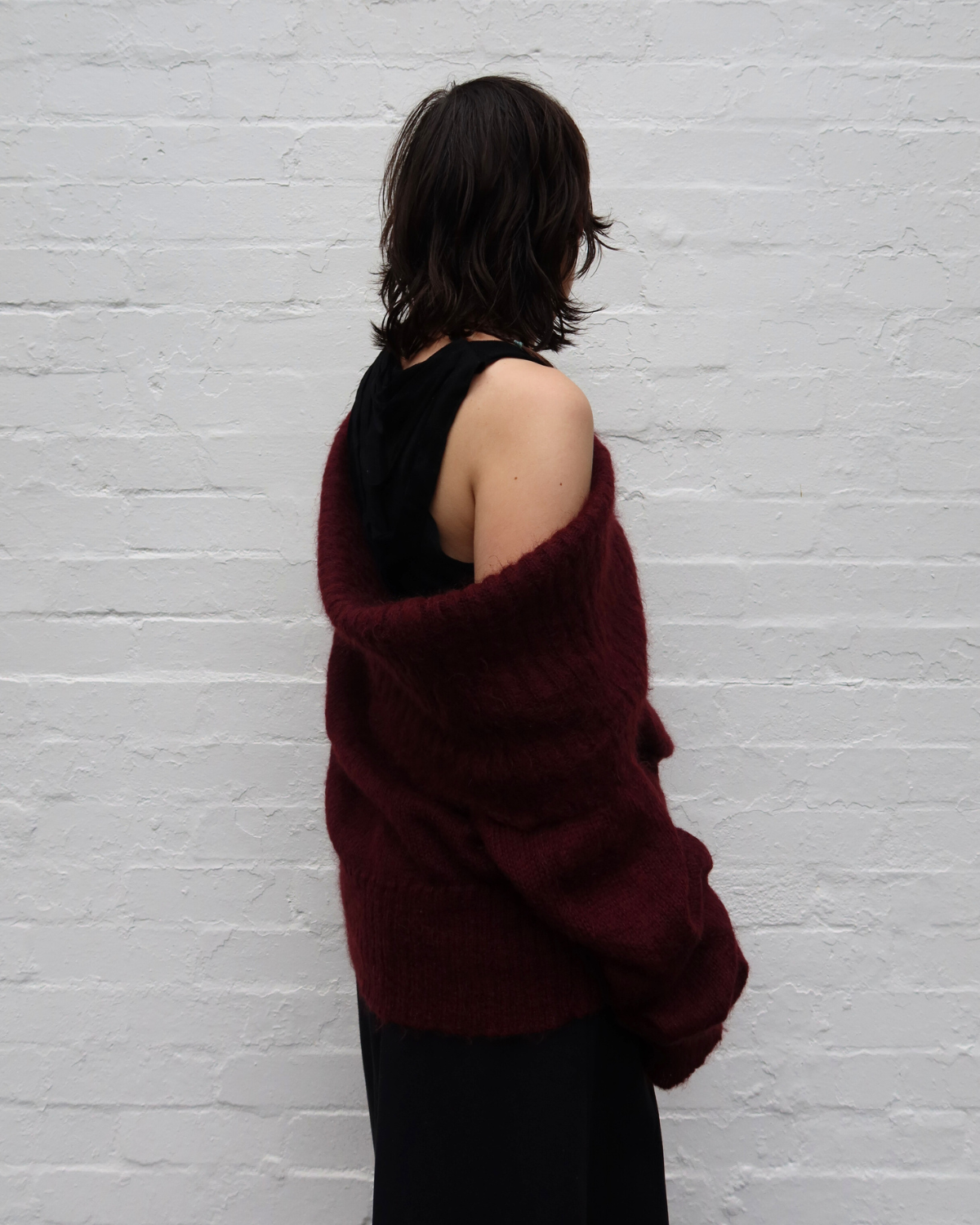 DOLCE & GABBANA Vintage Maroon Mohair Blend Off Shoulder Roll-Neck Jumper