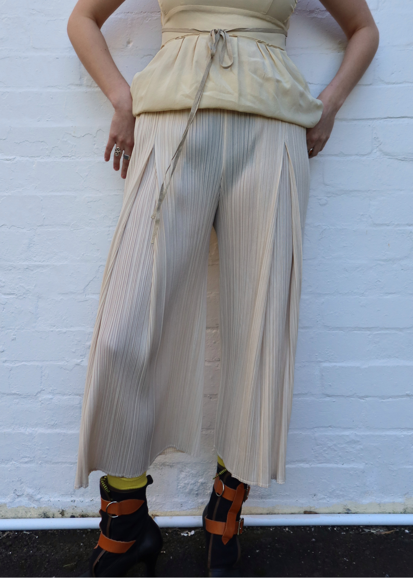 ISSEY MIYAKE PLEATS PLEASE Cream Permapleat Wide Leg Cullottes