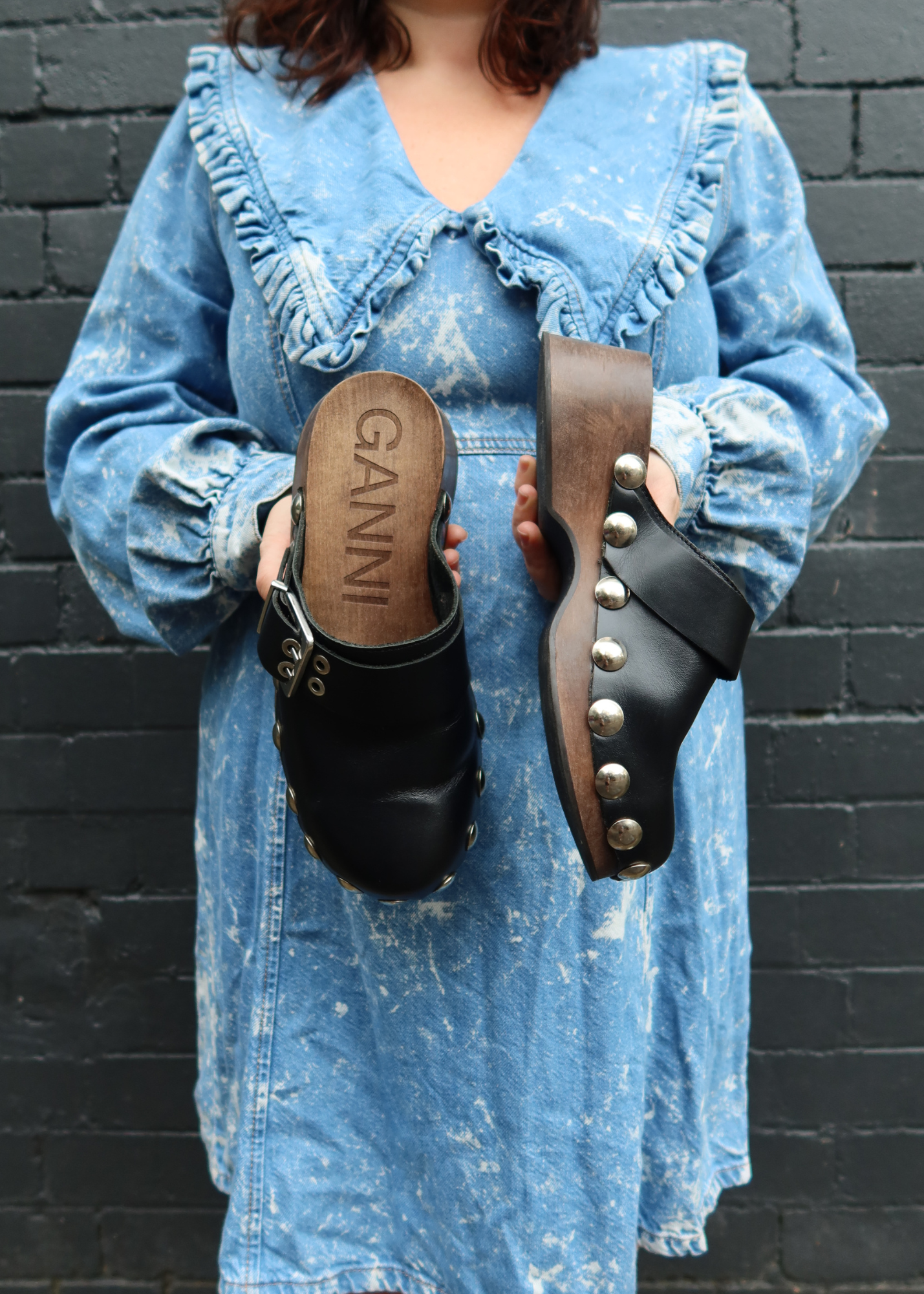 GANNI Leather Studded Clogs