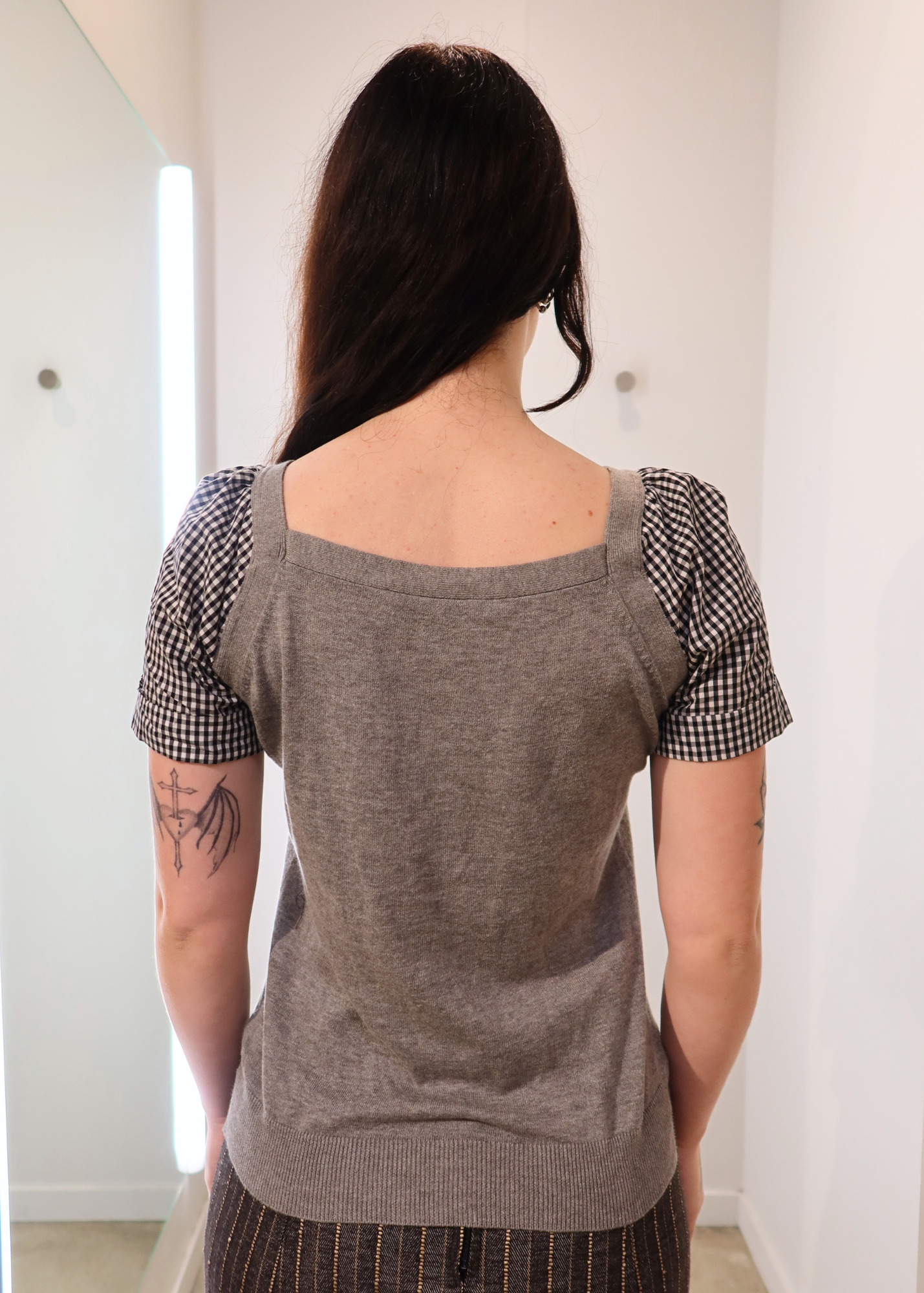COMPTOIR DES COTONNIERS Cotton/Cashmere Gingham Insert Cardi
