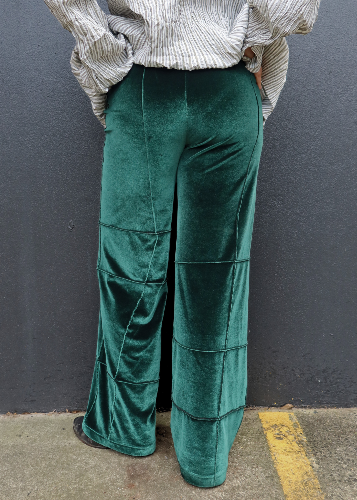 KARLAIDLAW (AS IS) 'Spiderpant' Green Velvet Patchwork Pants
