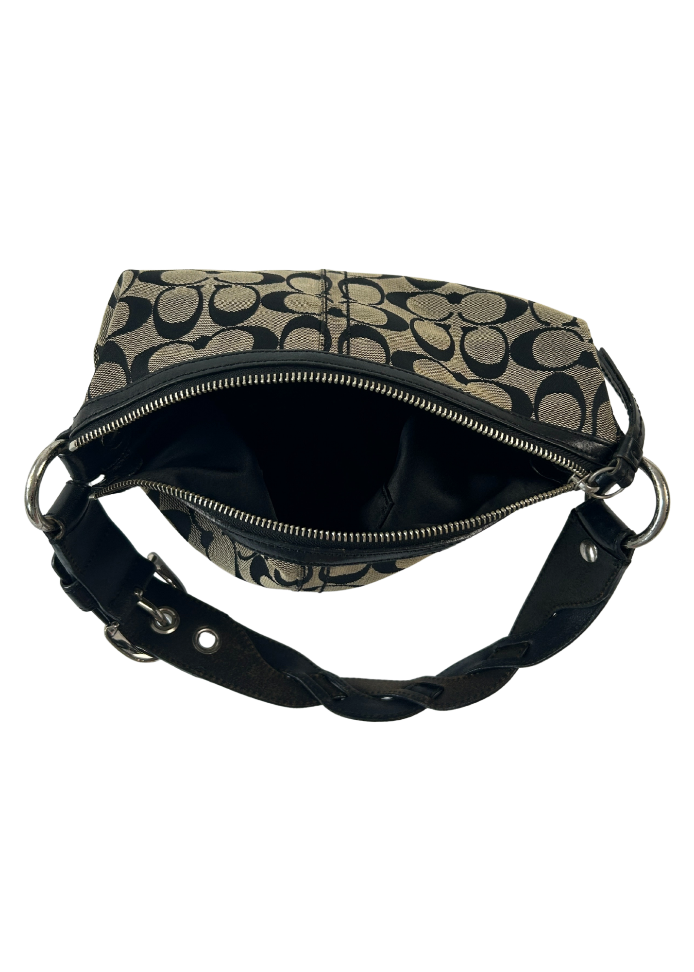 COACH Monogram Canvas Leather Strap Hobo Bag