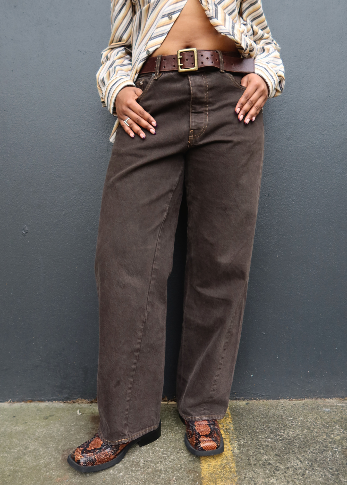 SUNFLOWER (AS IS) Brown Denim Wide Leg Twist Seam Jeans