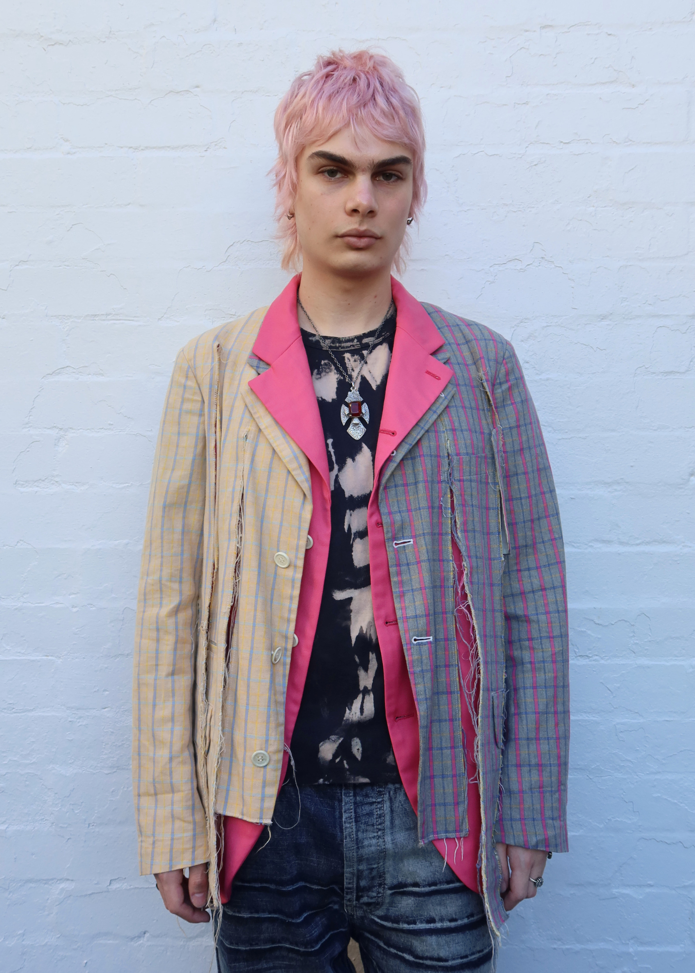 COMME DES GARCONS HOMME PLUS SS2018 Tattered Check Patchwork Blazer