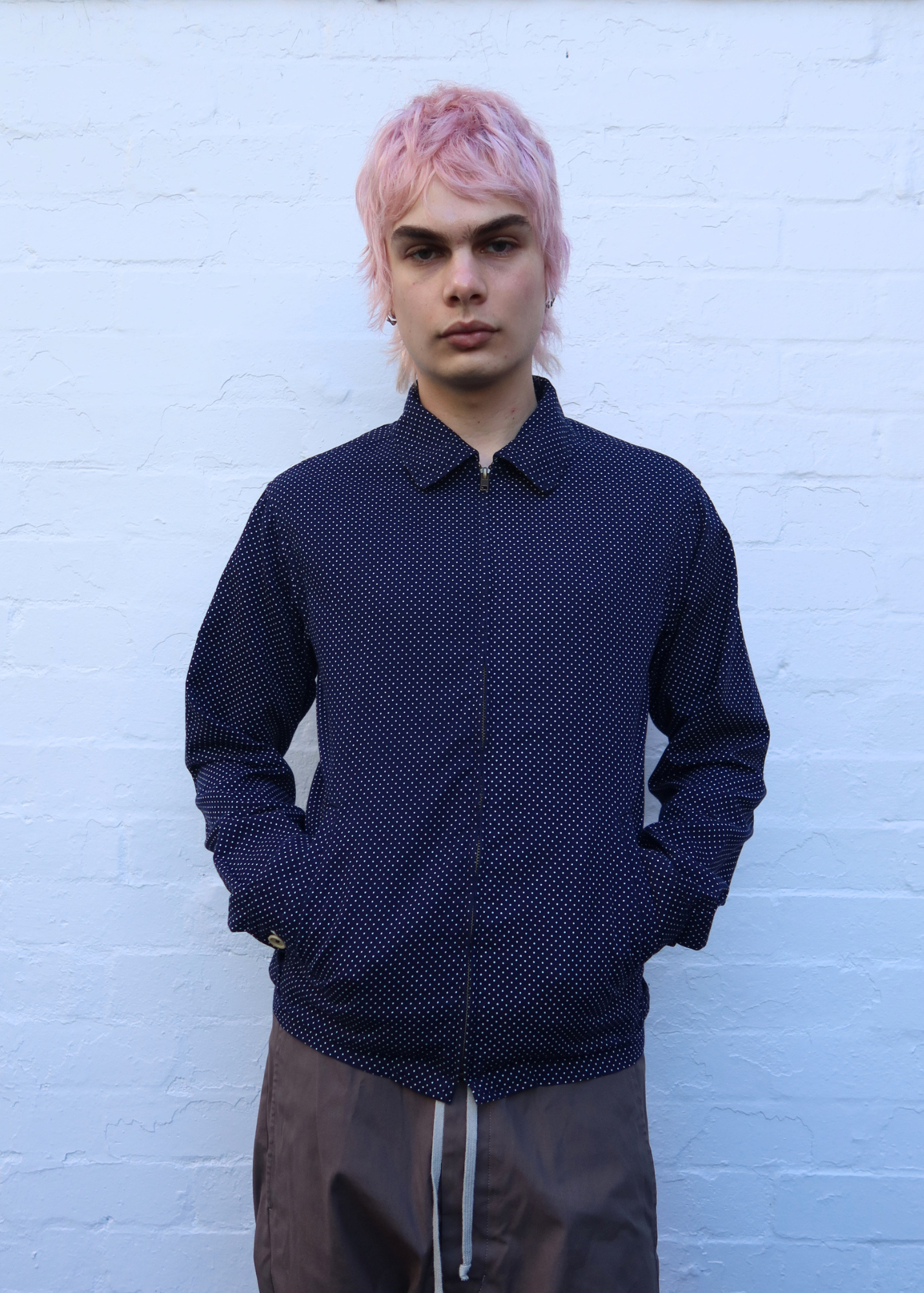 JIGSAW VINTAGE Cotton Navy/White Polka Dot Collared Jacket