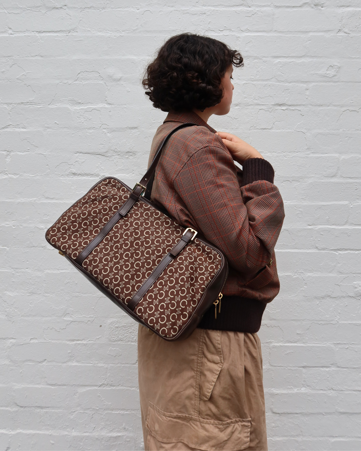 CELINE Vintage Brown 'Triomphe Macadam Boston' Bag