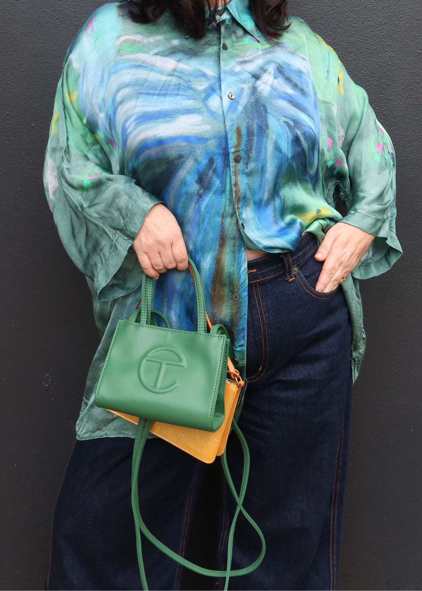 TELFAR Green Pleather Mini Crossbody Shopper Tote