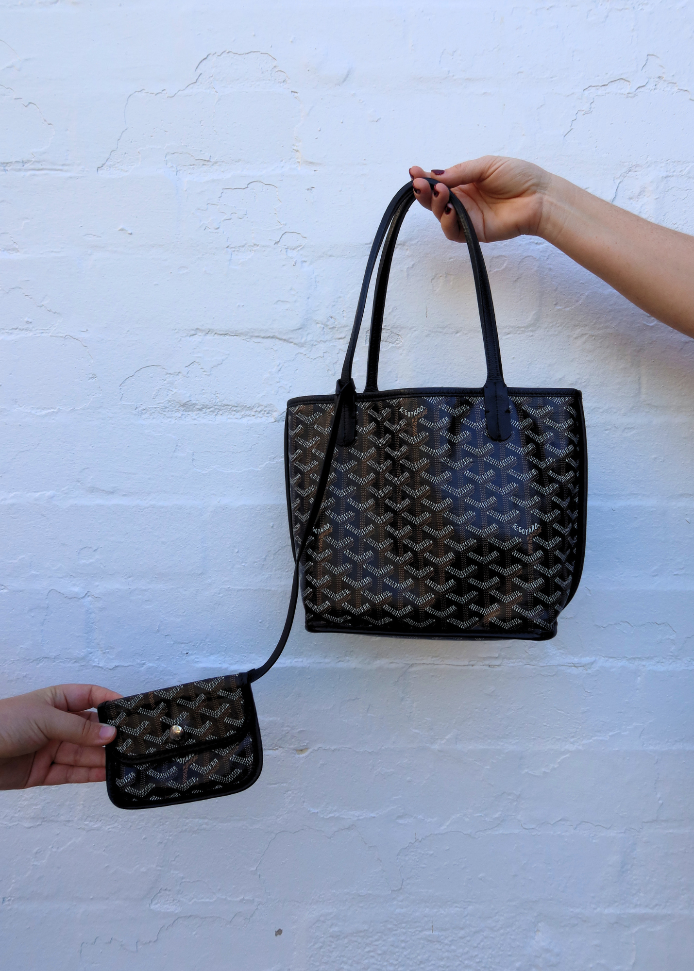 GOYARD (AS IS) Goyardine Anjou Mini Leather Reversible Tote W/ Pouchette