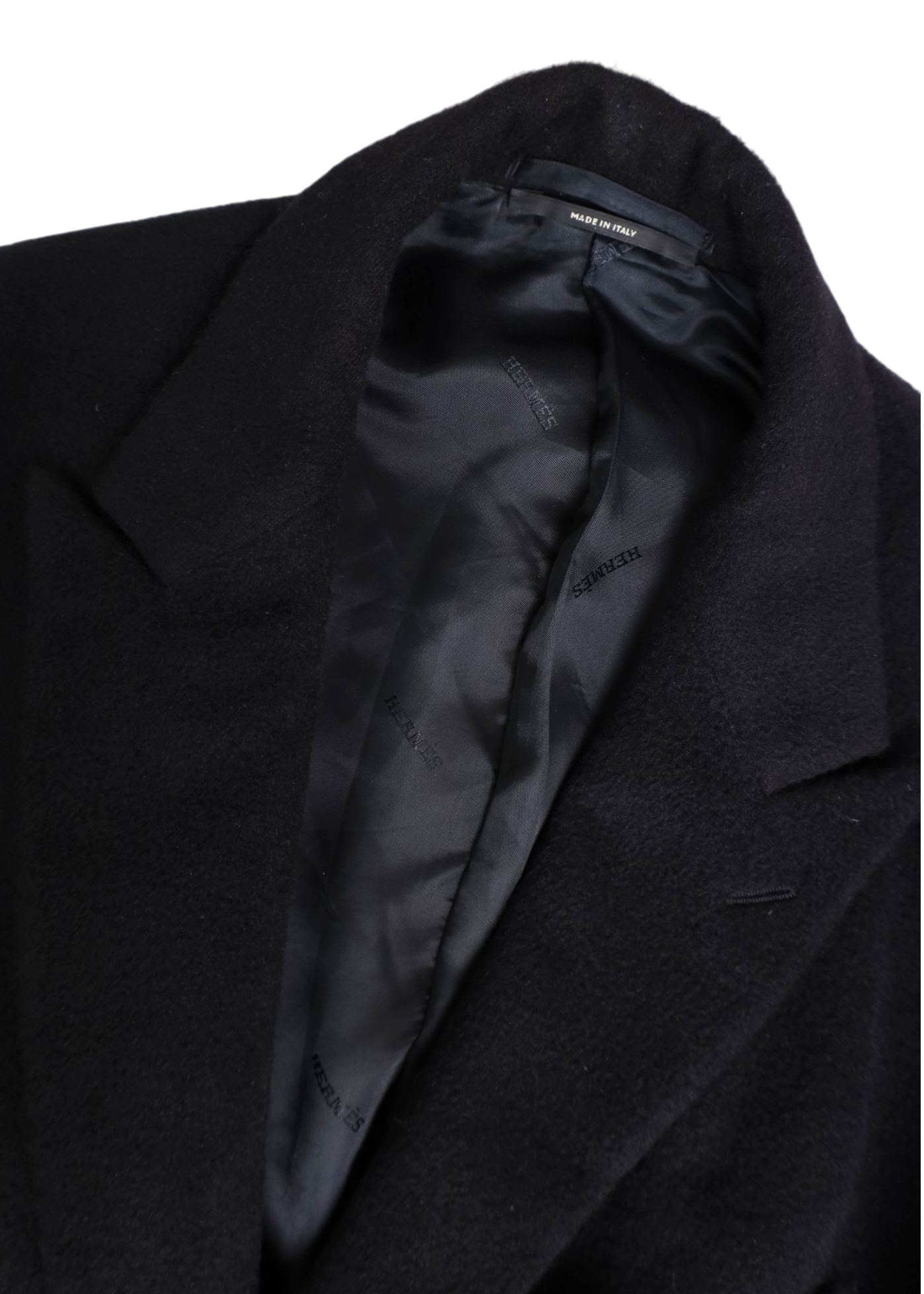 HERMES Vintage Black Cashmere Classic Mid Coat