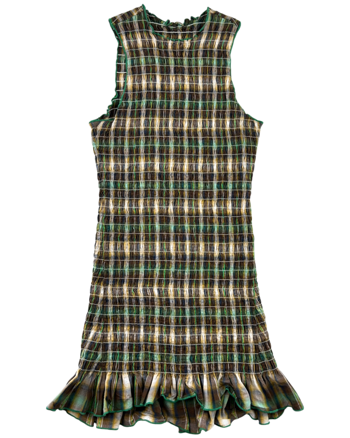APRES STUDIO (AS IS) 'Olive' Gingham Shirred Mini Dress