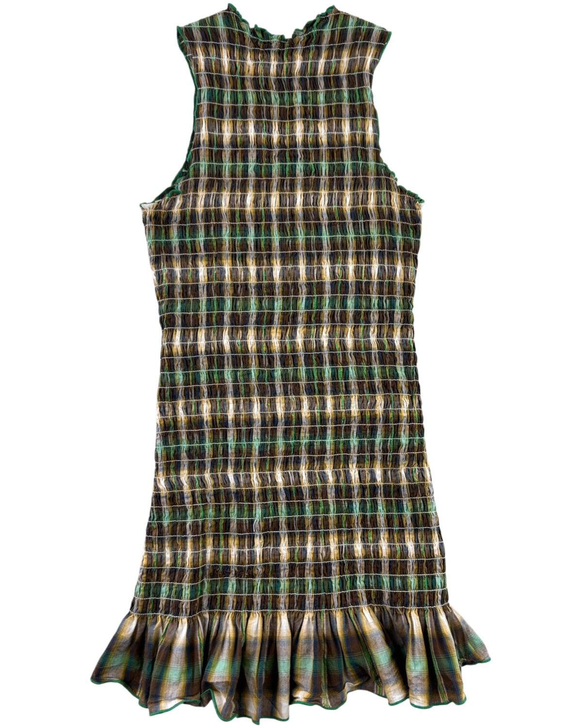 APRES STUDIO (AS IS) 'Olive' Gingham Shirred Mini Dress