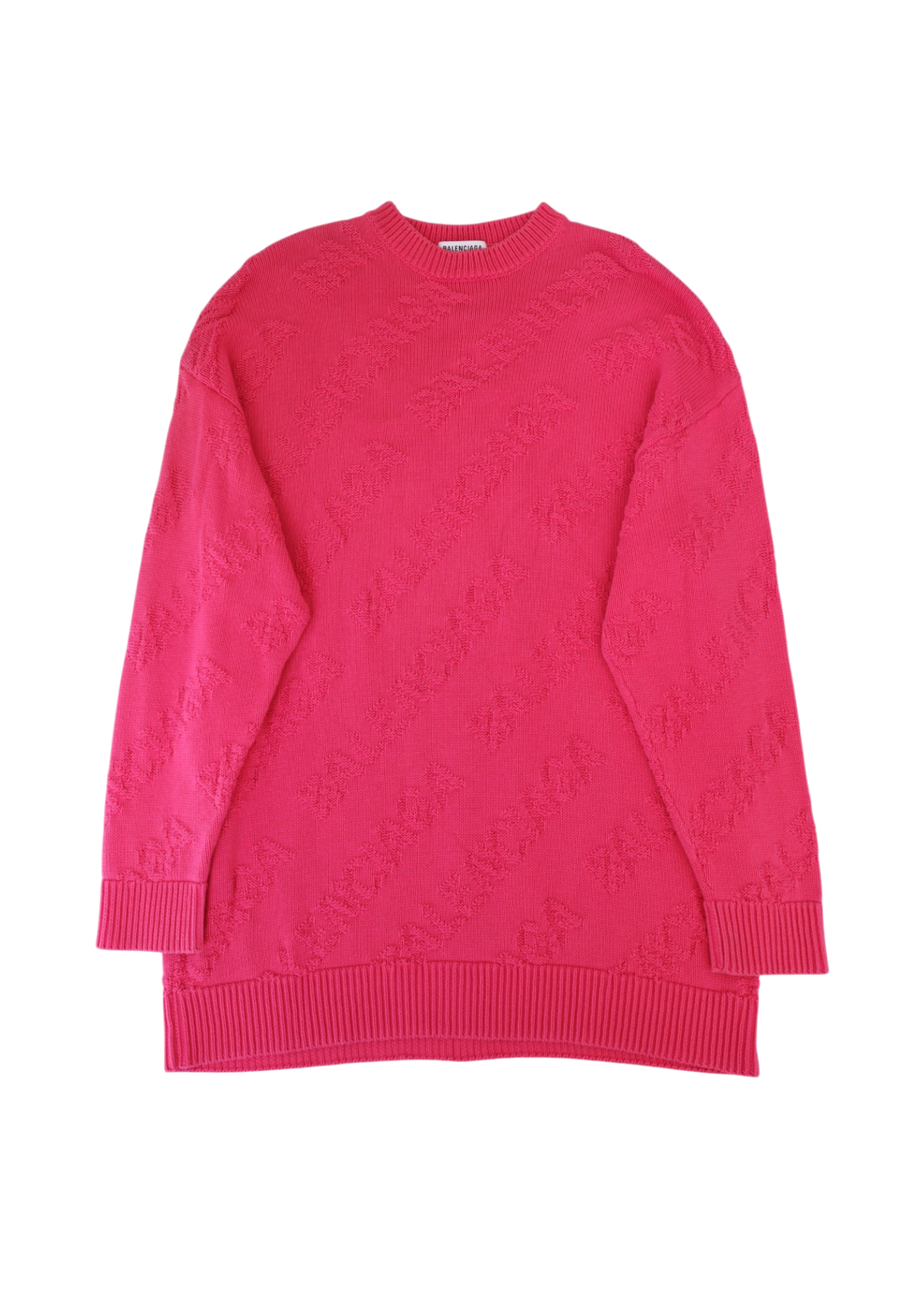 BALENCIAGA (AS IS) Pink Cotton Logo Jacquard Crewneck