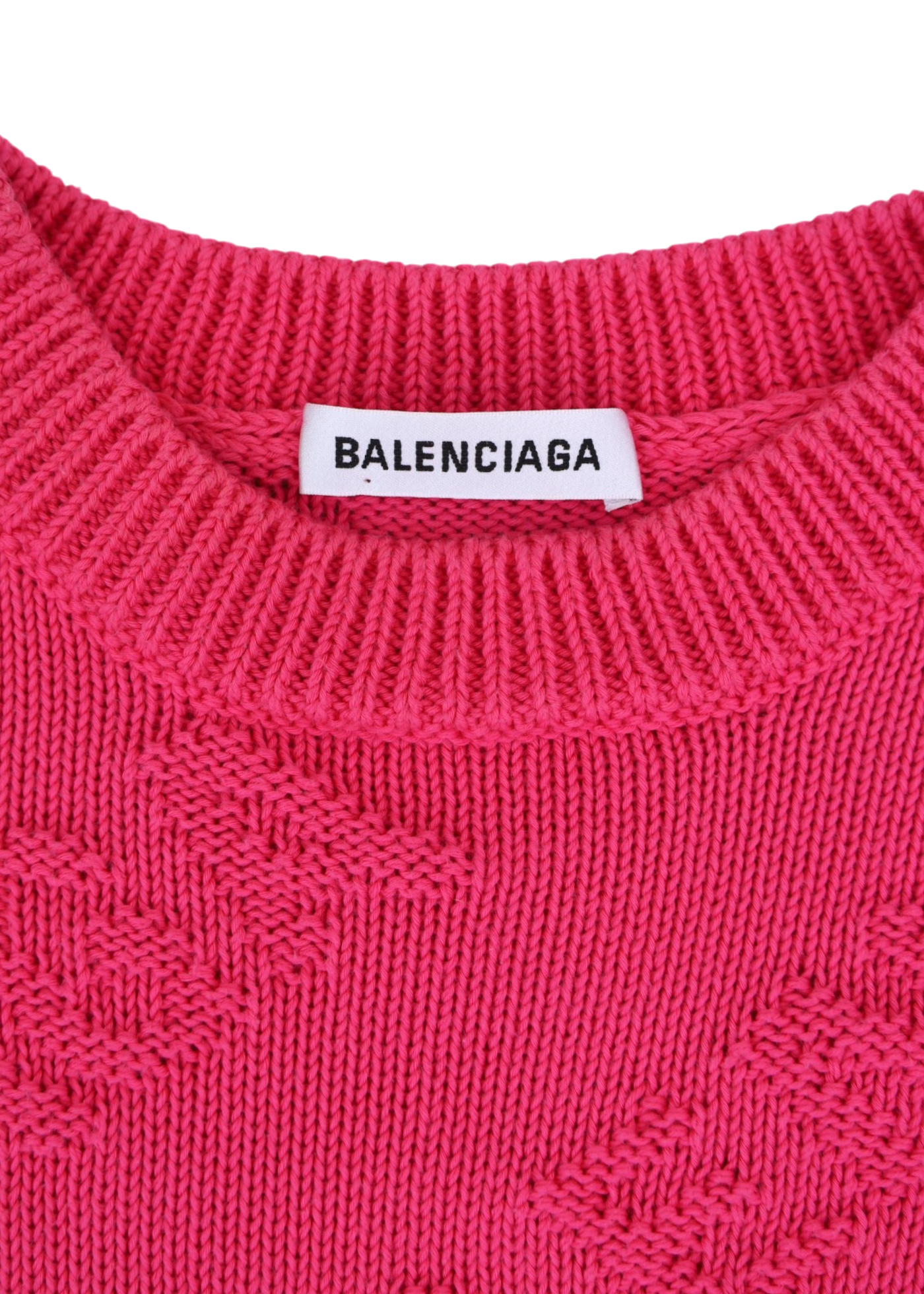 BALENCIAGA (AS IS) Pink Cotton Logo Jacquard Crewneck