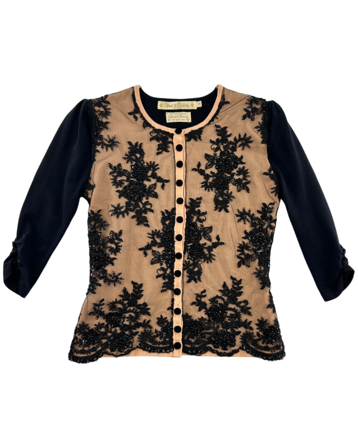 WHEELS & DOLLBABY (AS IS) Vintage Embroidered Mesh Overlay Cardi