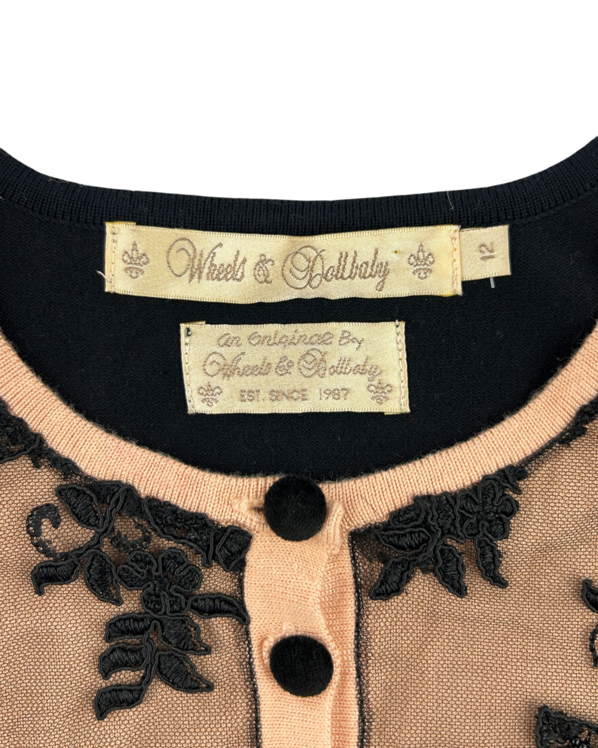 WHEELS & DOLLBABY (AS IS) Vintage Embroidered Mesh Overlay Cardi