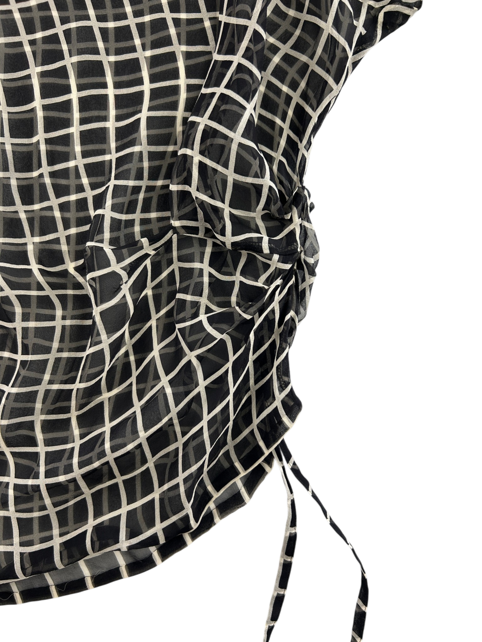 DRIES VAN NOTEN (AS IS) Check Silk Sheer Gathered Top