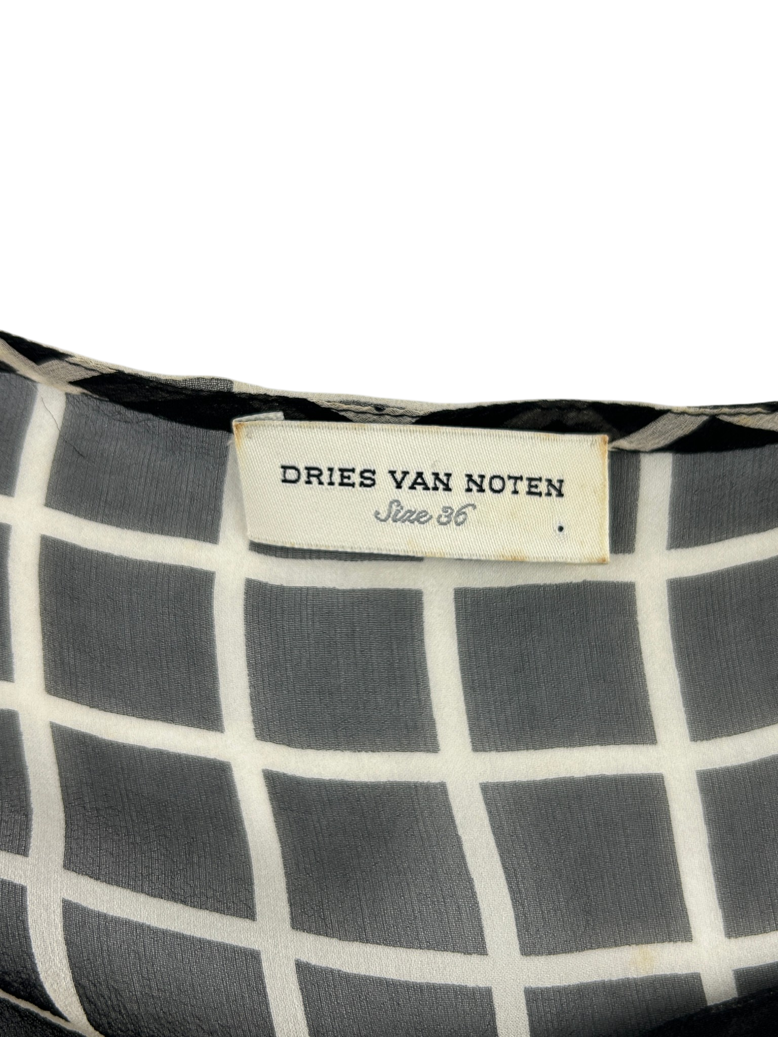 DRIES VAN NOTEN (AS IS) Check Silk Sheer Gathered Top