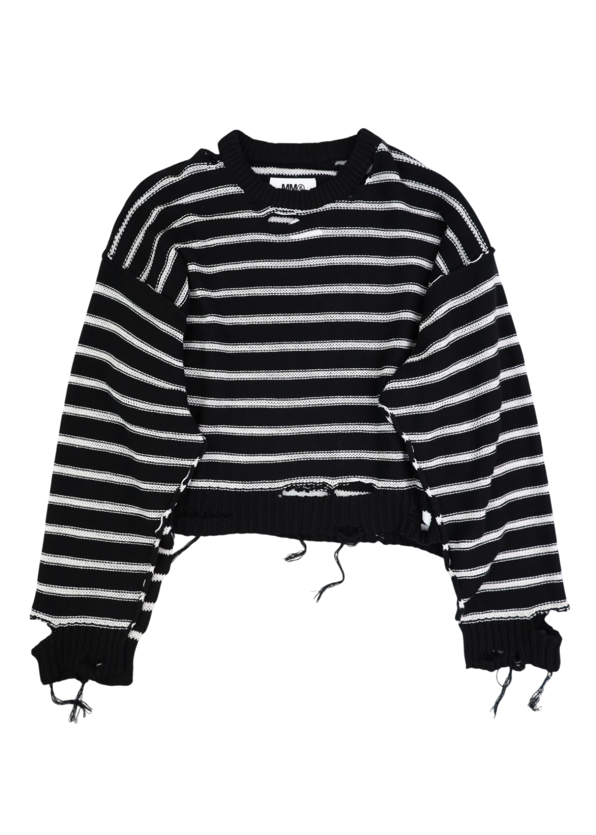 MM6 Maison Martin Margiela S/S22 Black/White Stripe Distressed Cotton/Linen Jumper