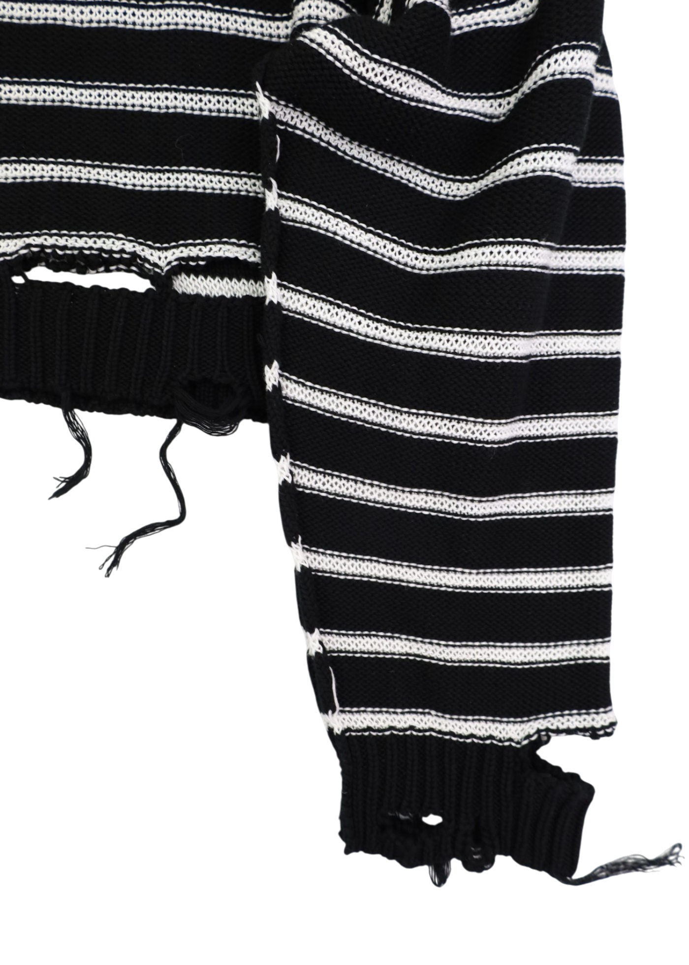 MM6 Maison Martin Margiela S/S22 Black/White Stripe Distressed Cotton/Linen Jumper