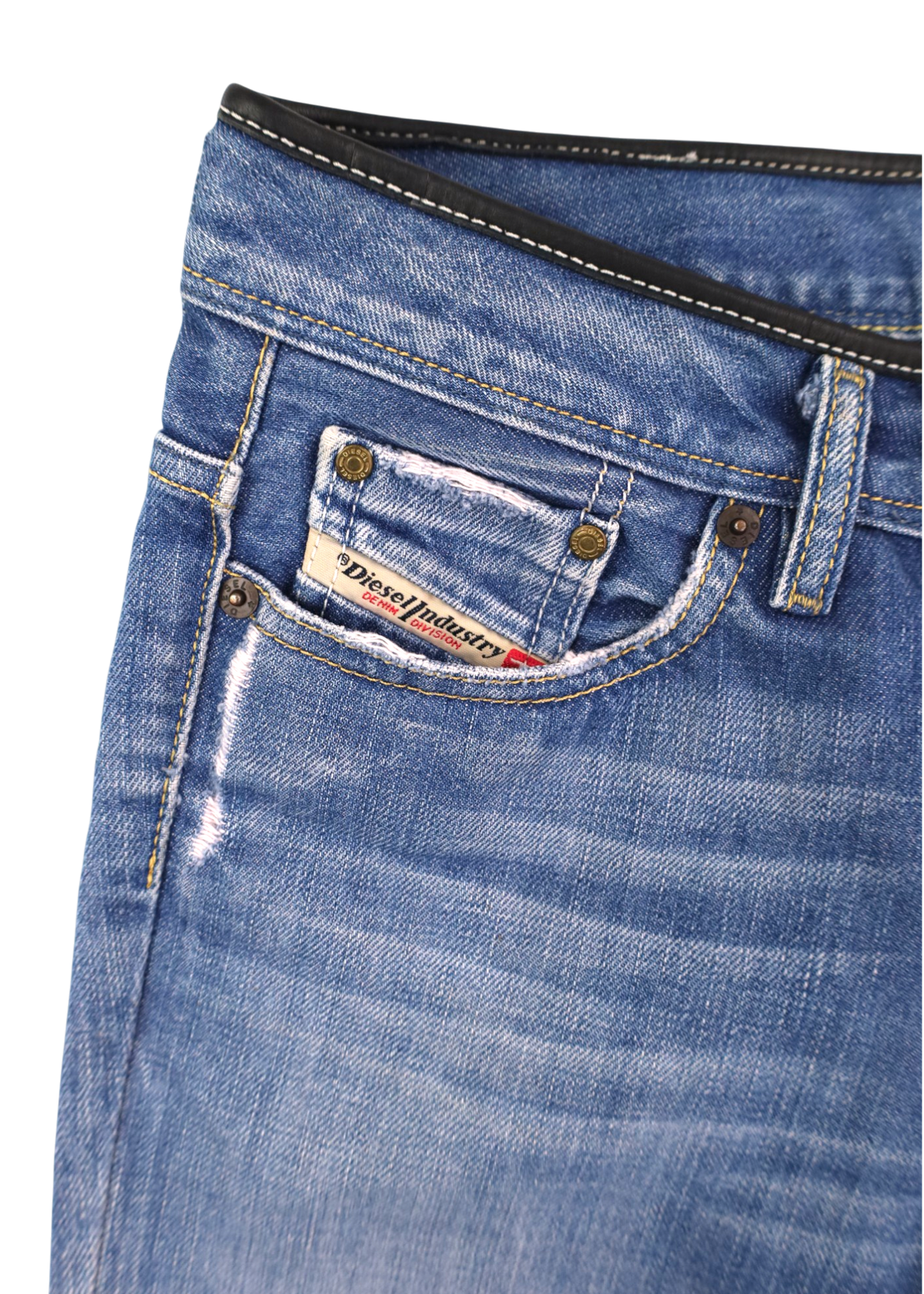 DIESEL VINTAGE Lightwash 'Bebel' Straight Leather Waist Piping Jean