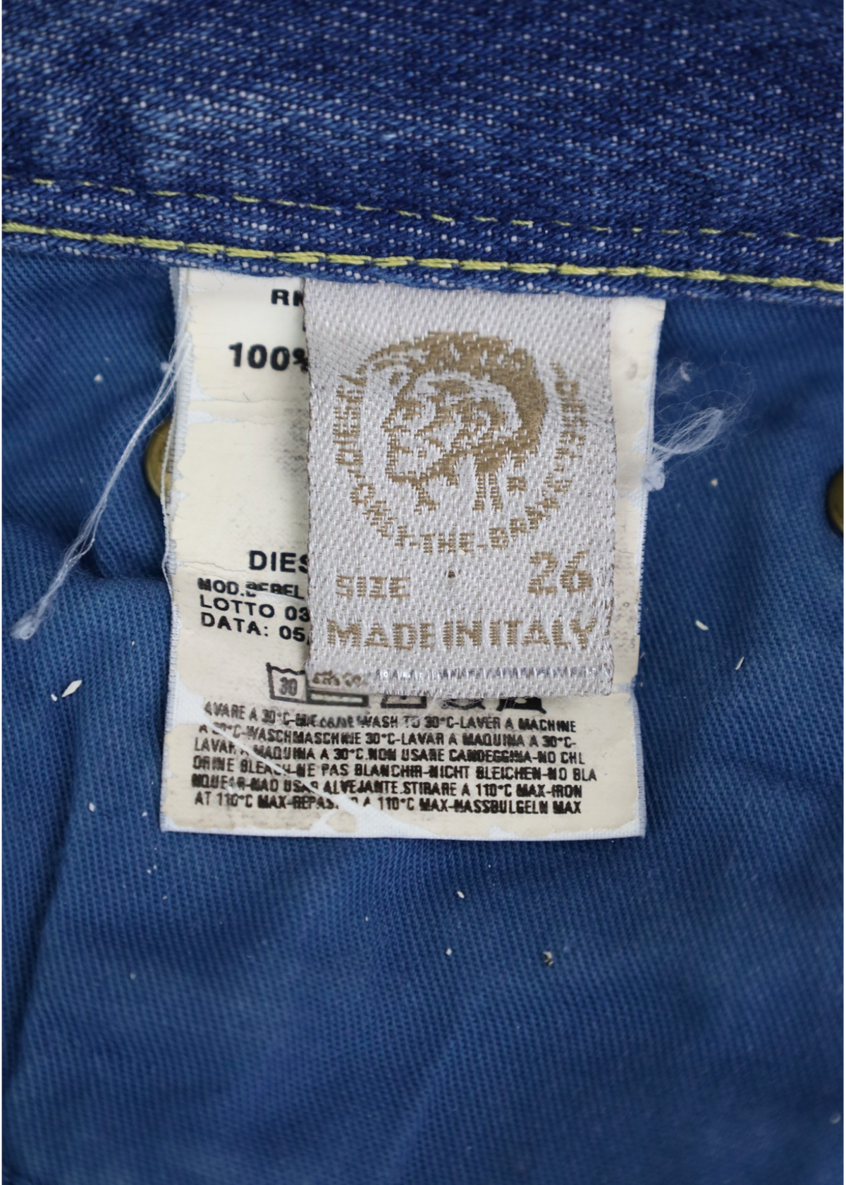 DIESEL VINTAGE Lightwash 'Bebel' Straight Leather Waist Piping Jean