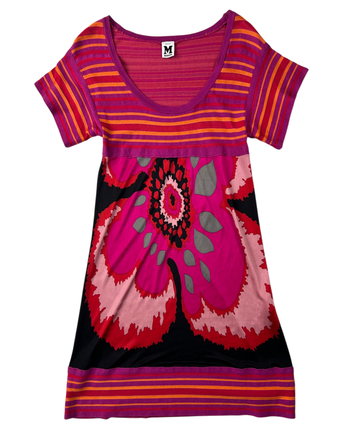 MISSONI Striped Floral Knit Bodice Midi