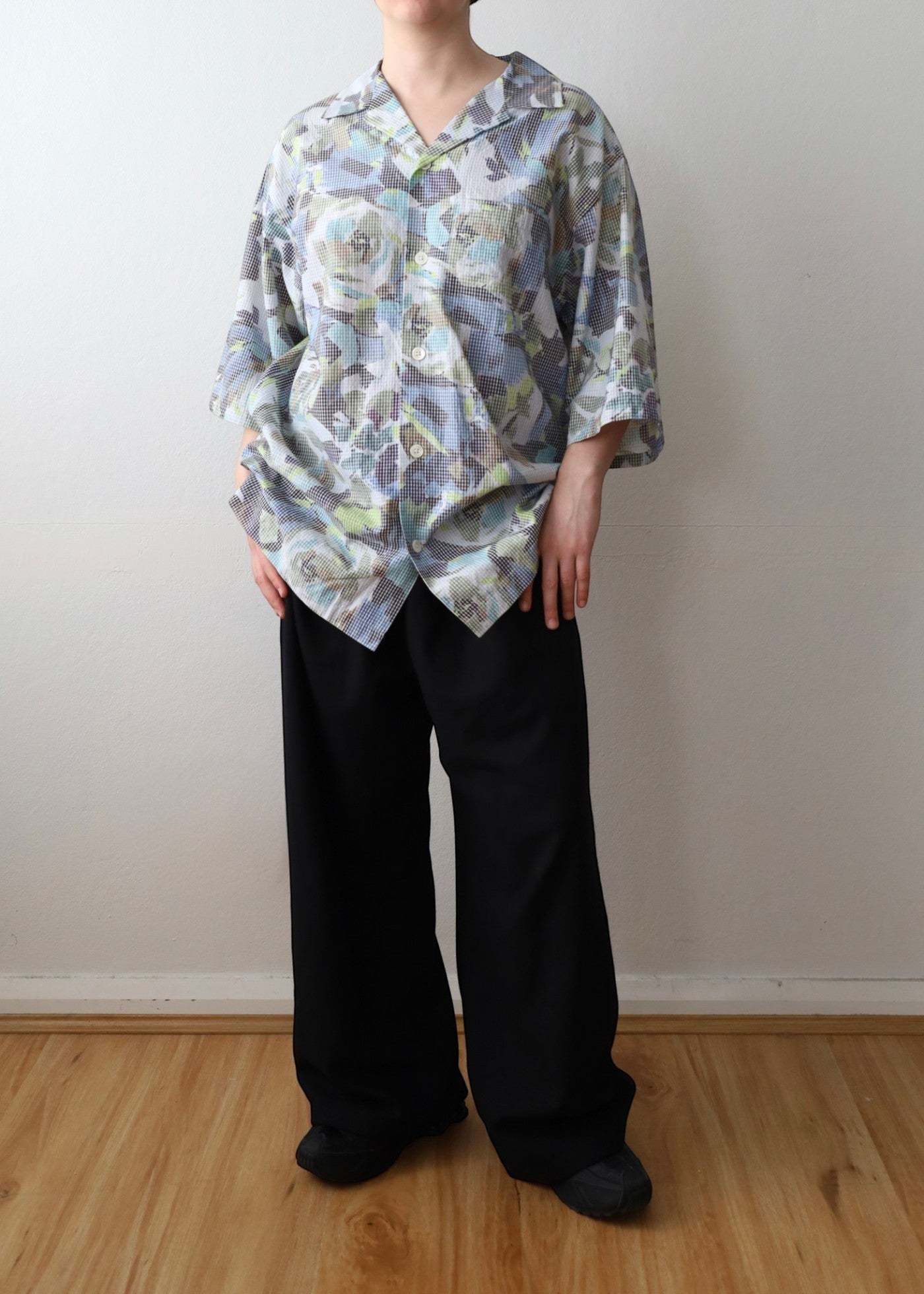 KENZO Green/Blue Gingham Foliage Overlay Shirt