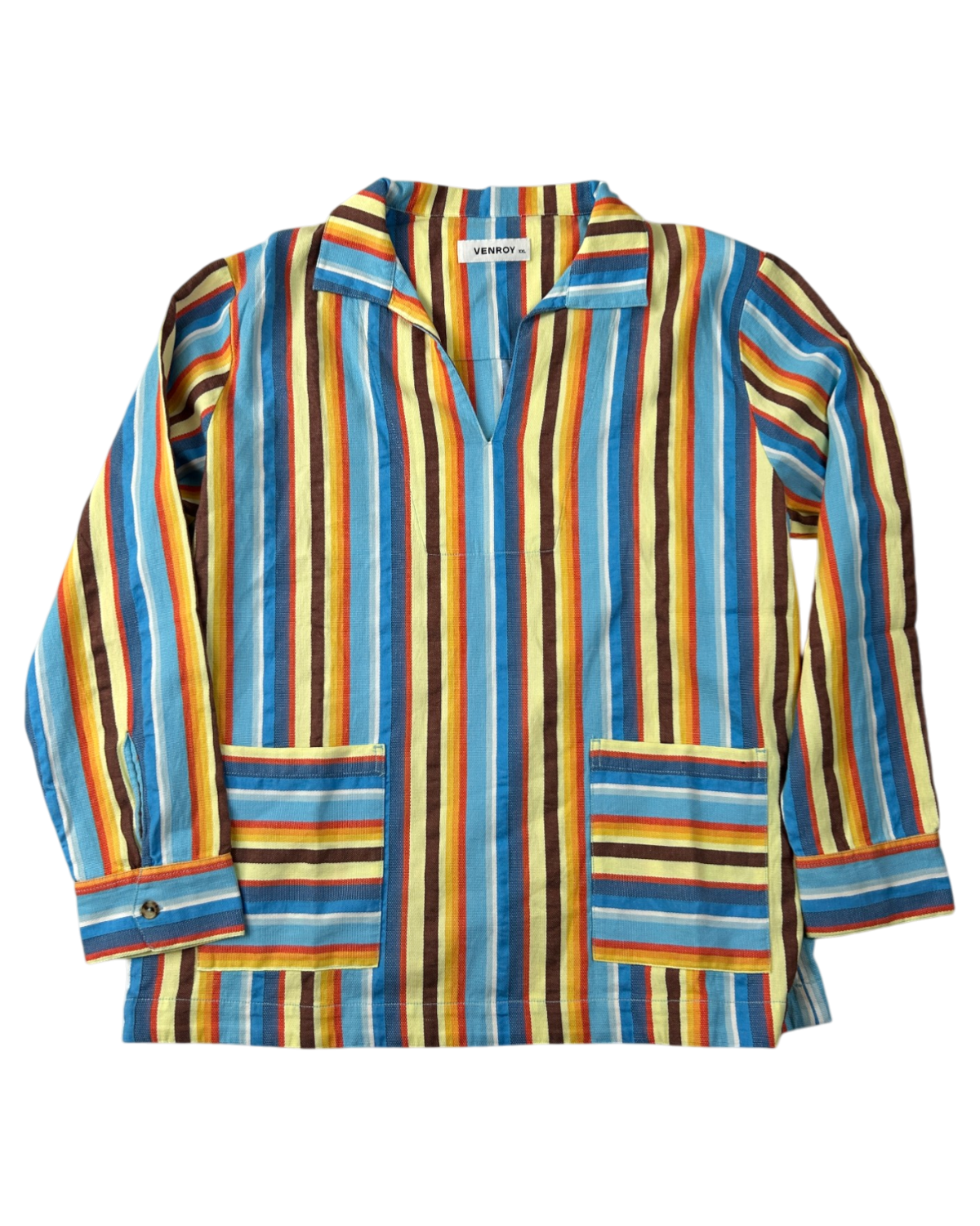 VENROY (NWT) Woven Stripe Open Neck Polo