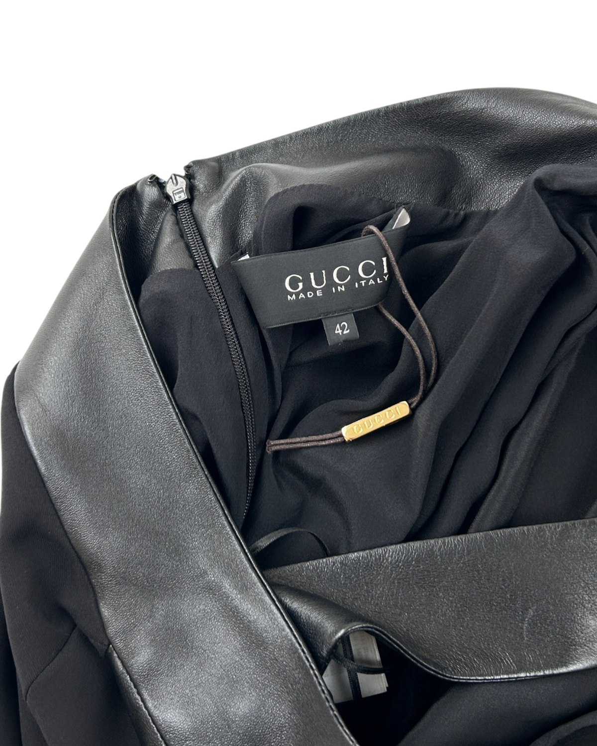 GUCCI Pre Fall 2014 Silk/Leather Halter Cross Back Mini Dress