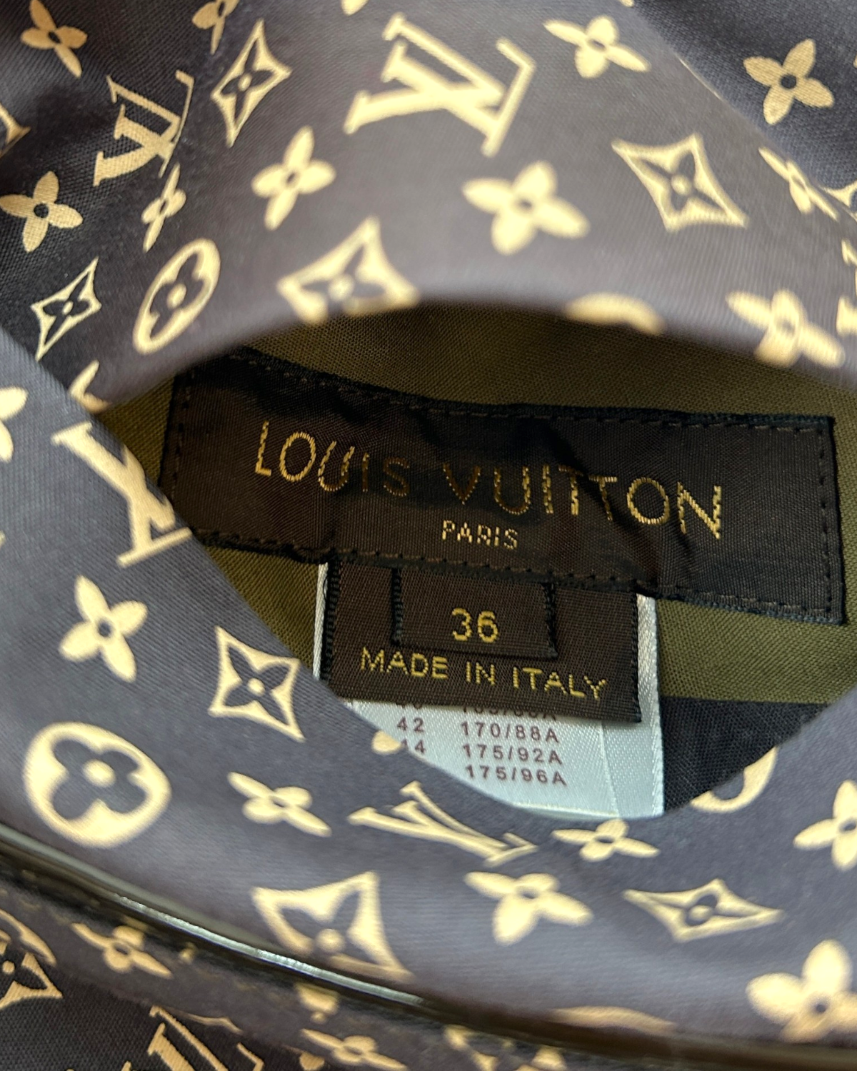LOUIS VUITTON (AS IS) Khaki/Monogram Reversible Parka W/ Hood