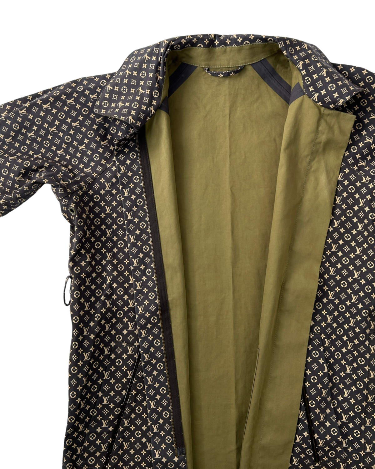 LOUIS VUITTON (AS IS) Khaki/Monogram Reversible Parka W/ Hood