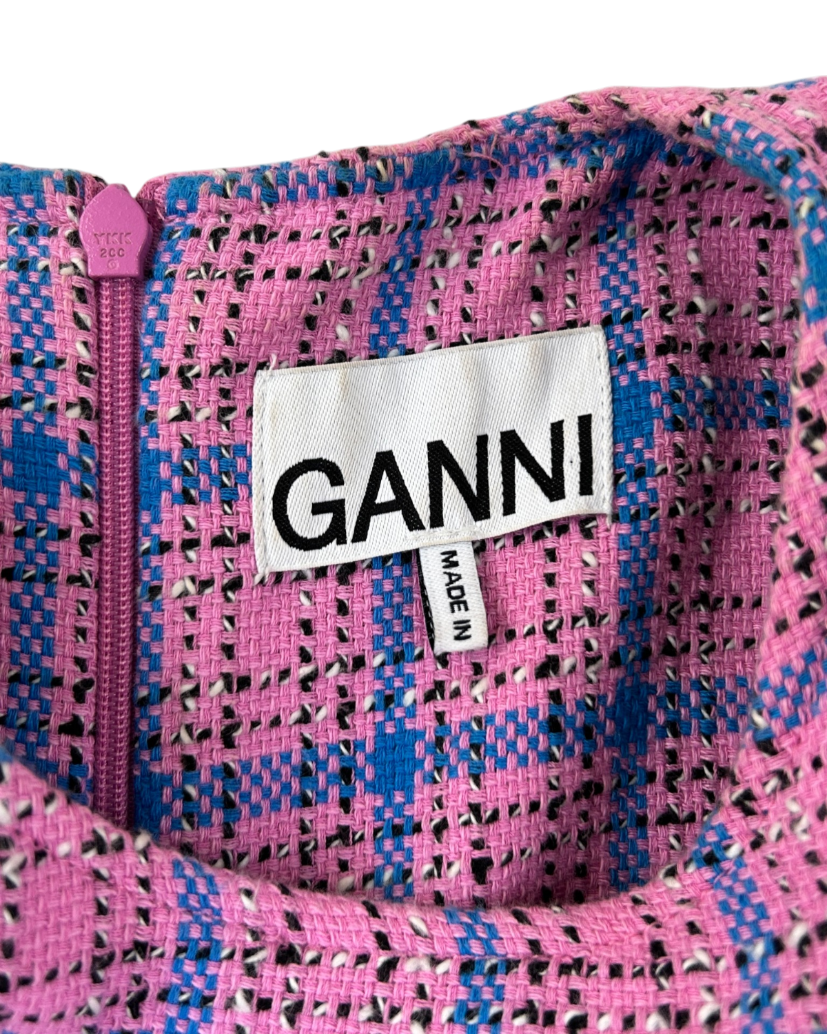 GANNI Tartan Bubble Sleeve Mini Dress