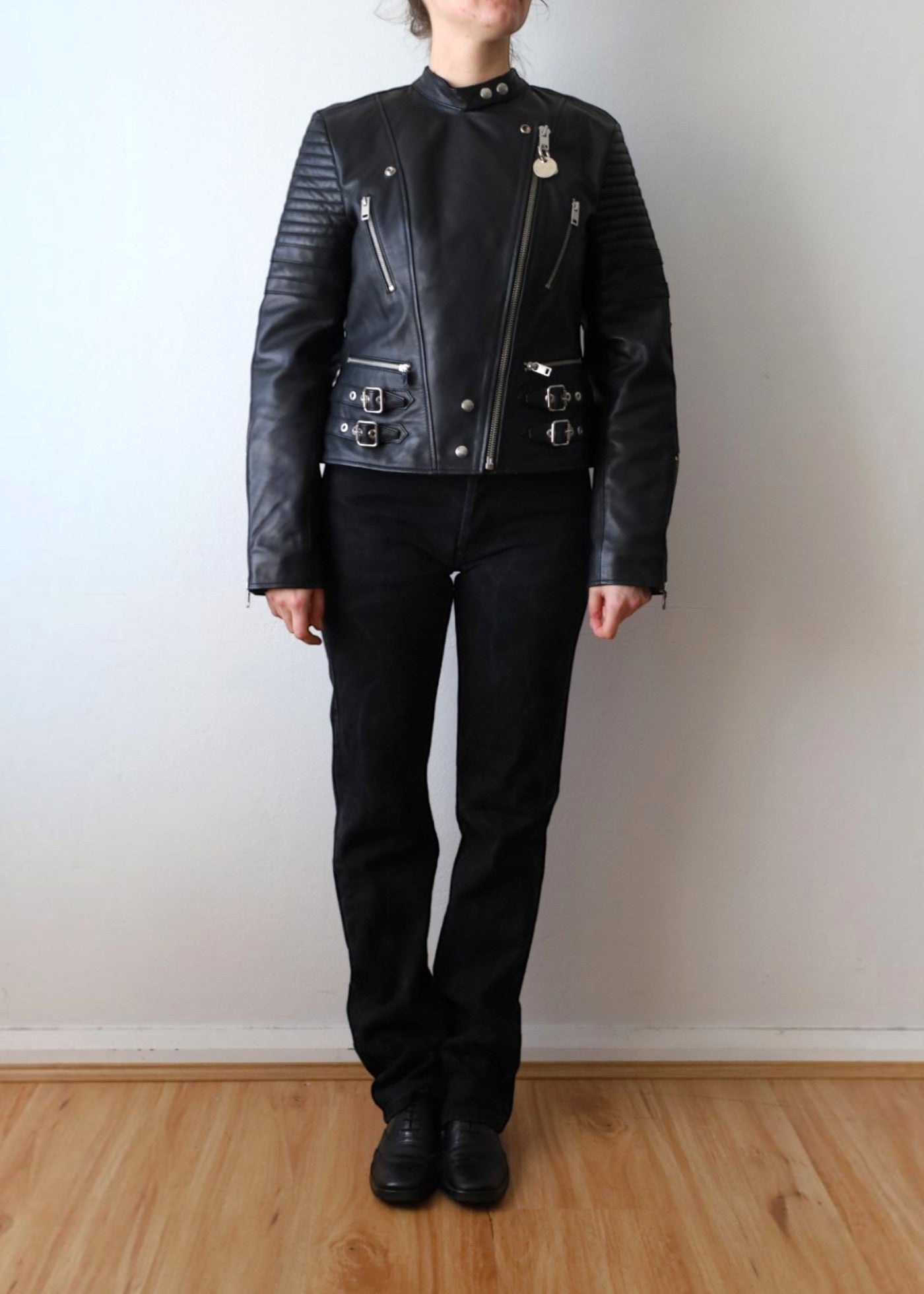 DIESEL (NWT) Black Leather Biker Buckle Zip Jacket
