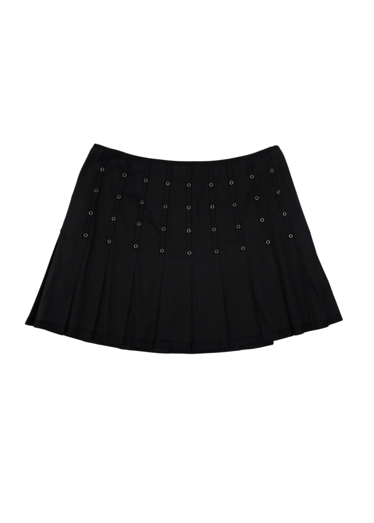 ELIE TAHARI Black Pleat Grommet Mini Skirt