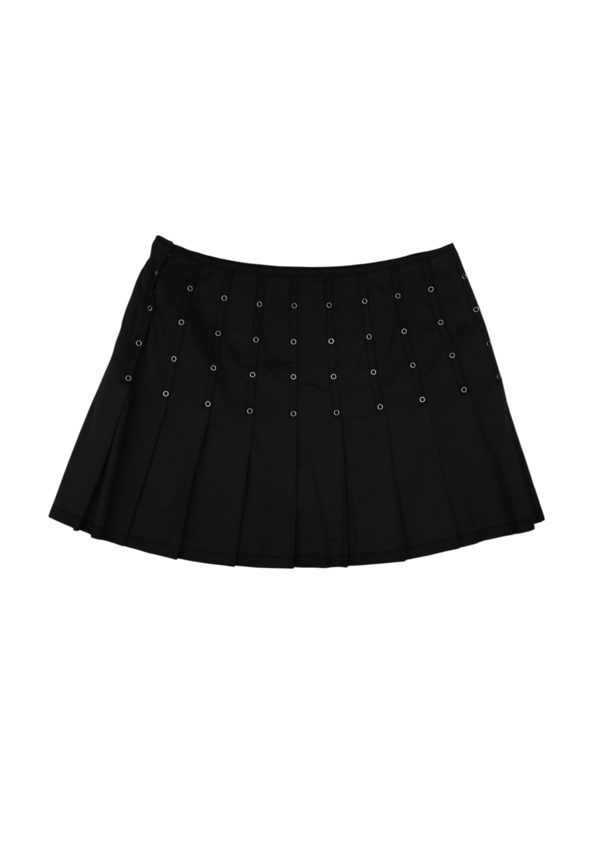 ELIE TAHARI Black Pleat Grommet Mini Skirt